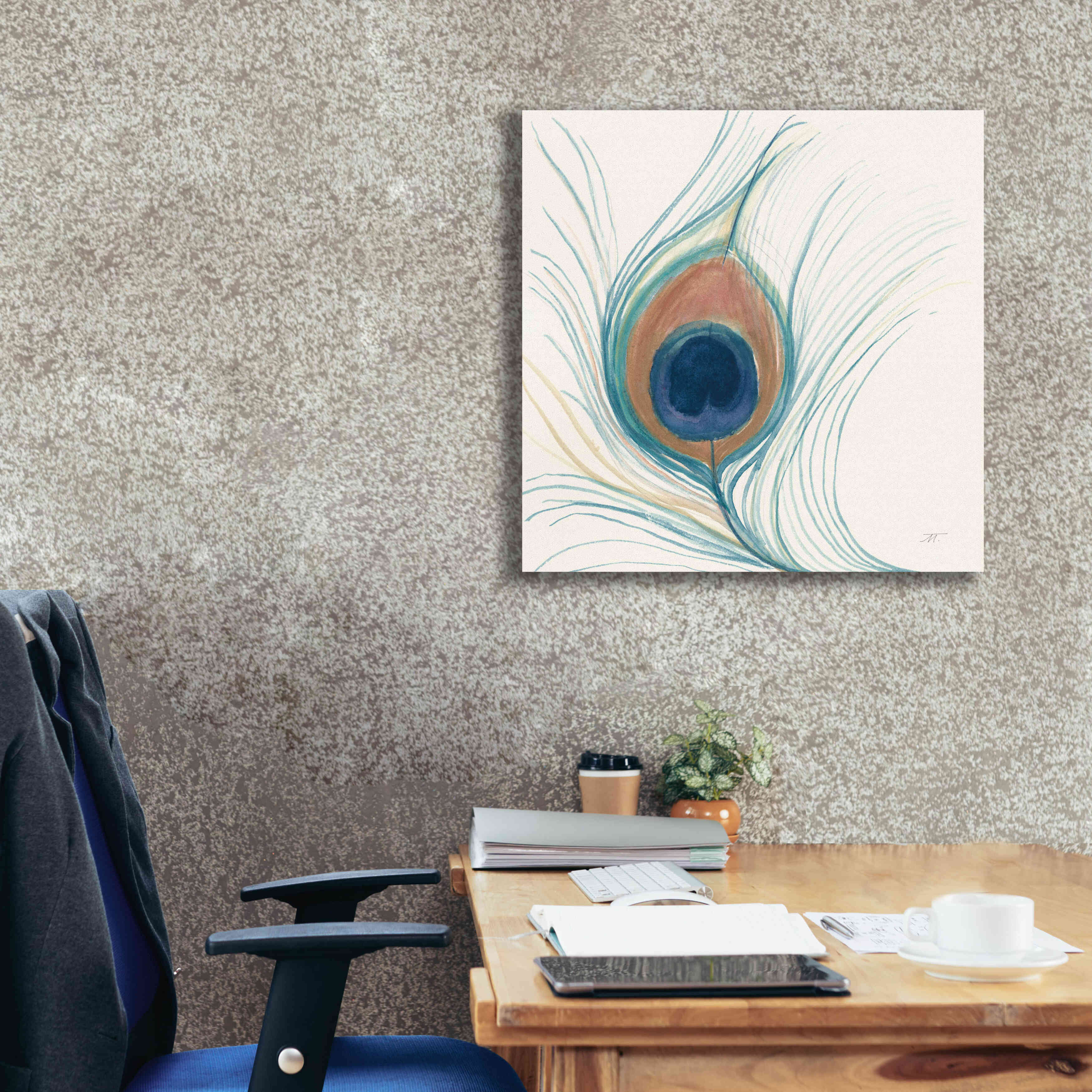 'Peacock Feather II Blue' by Miranda Thomas, Giclee Canvas Wall Art,26x26