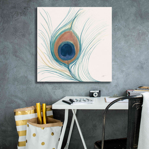 Image of 'Peacock Feather II Blue' by Miranda Thomas, Giclee Canvas Wall Art,26x26
