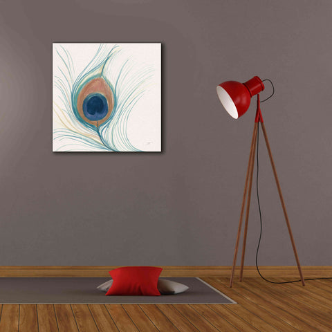 Image of 'Peacock Feather II Blue' by Miranda Thomas, Giclee Canvas Wall Art,26x26