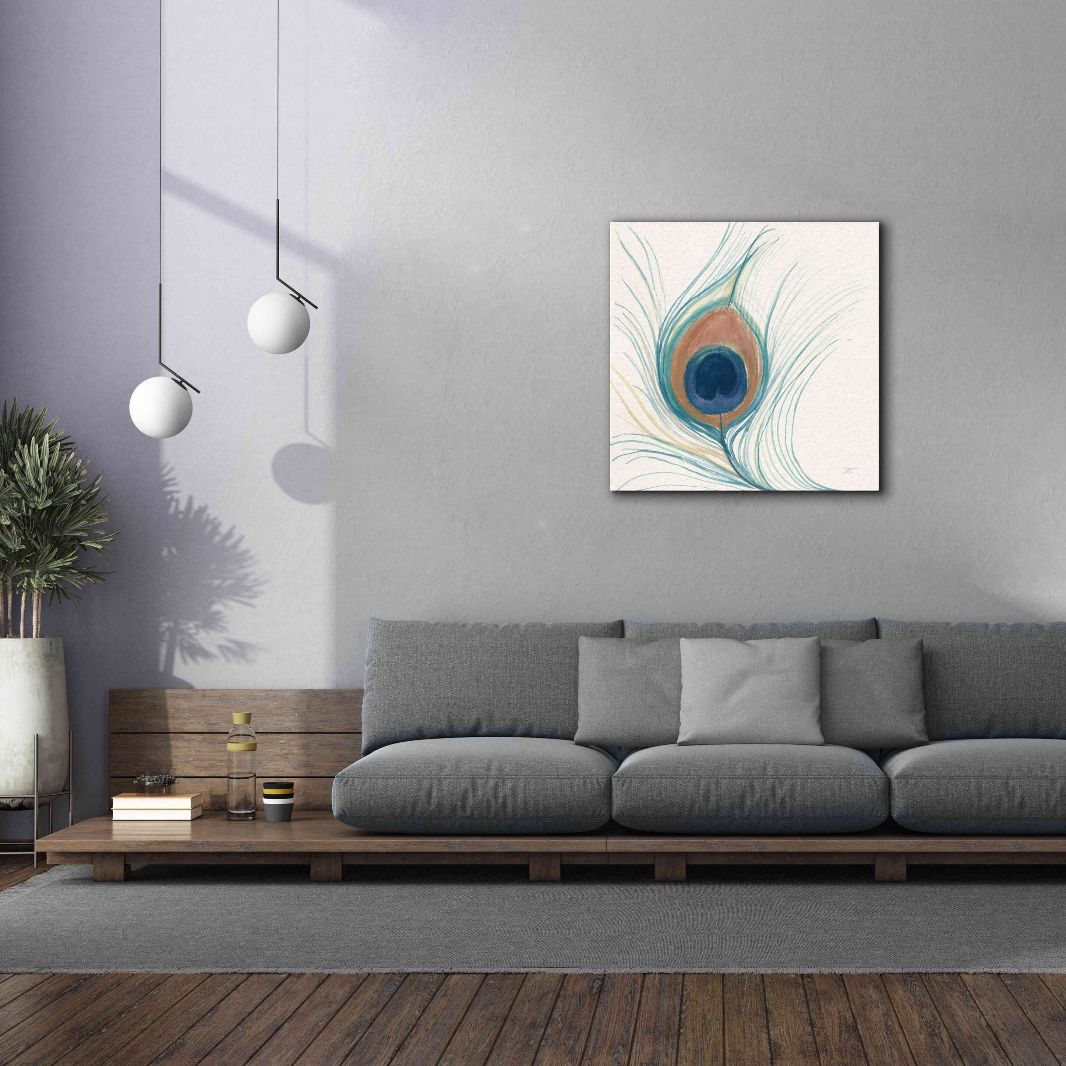 'Peacock Feather II Blue' by Miranda Thomas, Giclee Canvas Wall Art,37x37