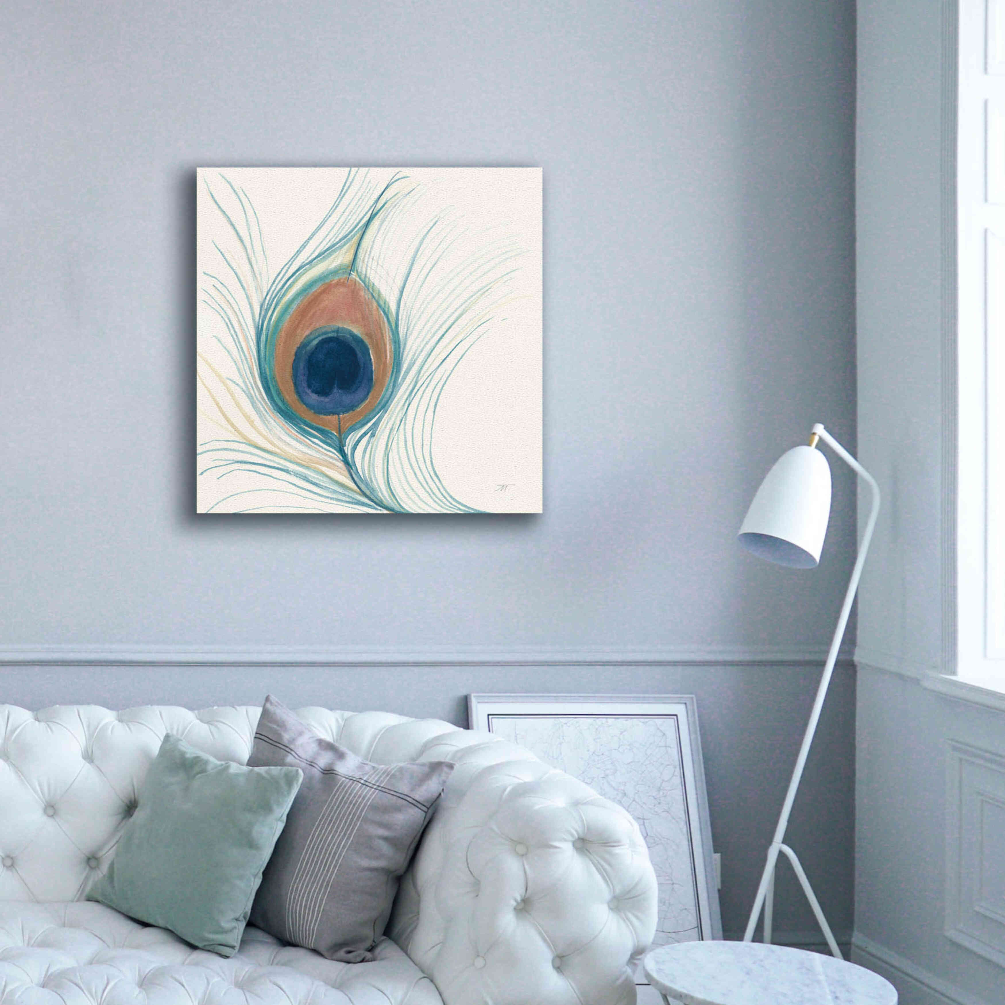 'Peacock Feather II Blue' by Miranda Thomas, Giclee Canvas Wall Art,37x37
