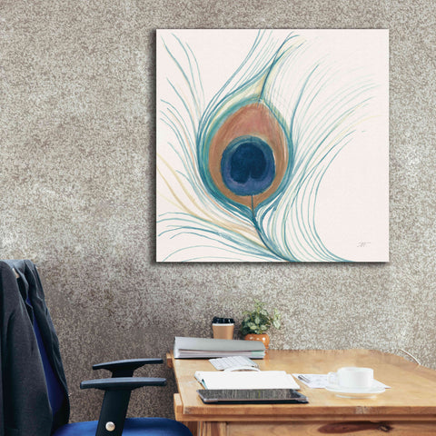 Image of 'Peacock Feather II Blue' by Miranda Thomas, Giclee Canvas Wall Art,37x37