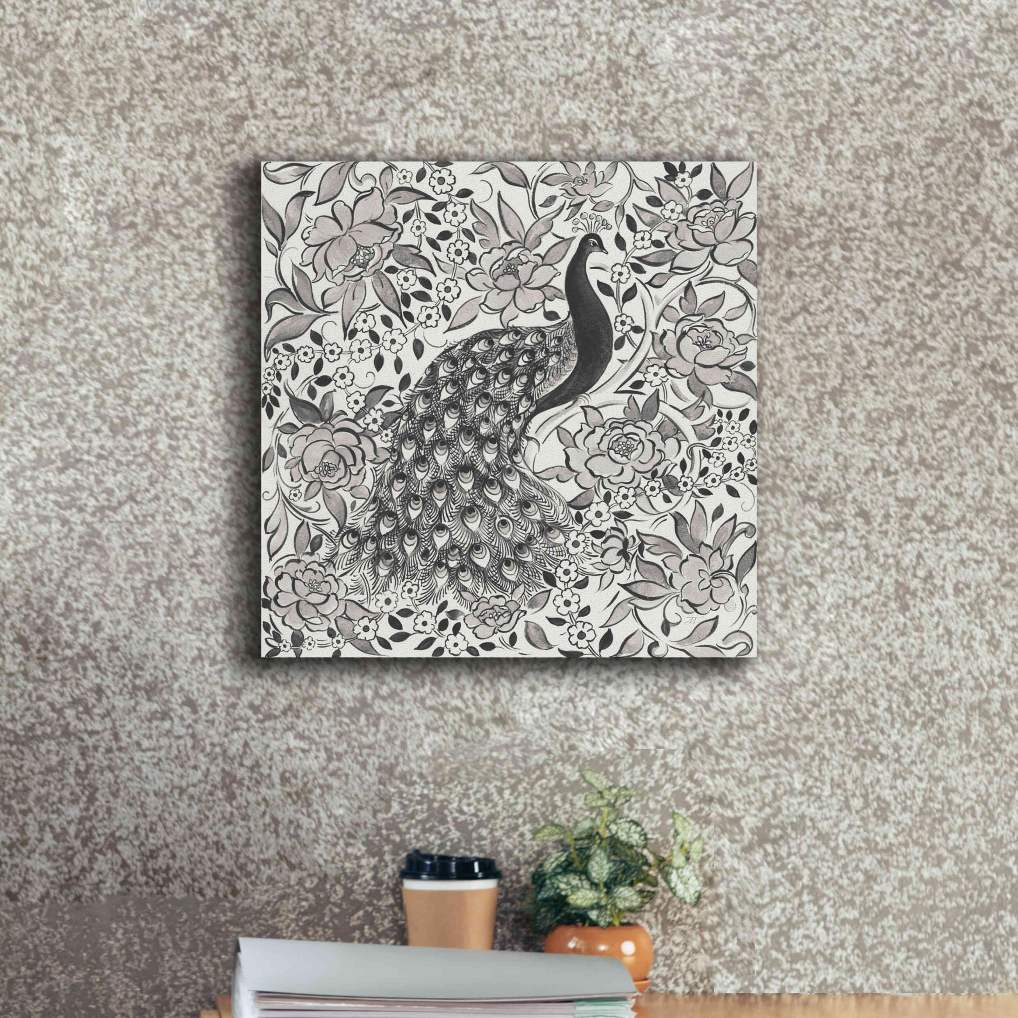 'Peacock Garden III BW' by Miranda Thomas, Giclee Canvas Wall Art,18x18