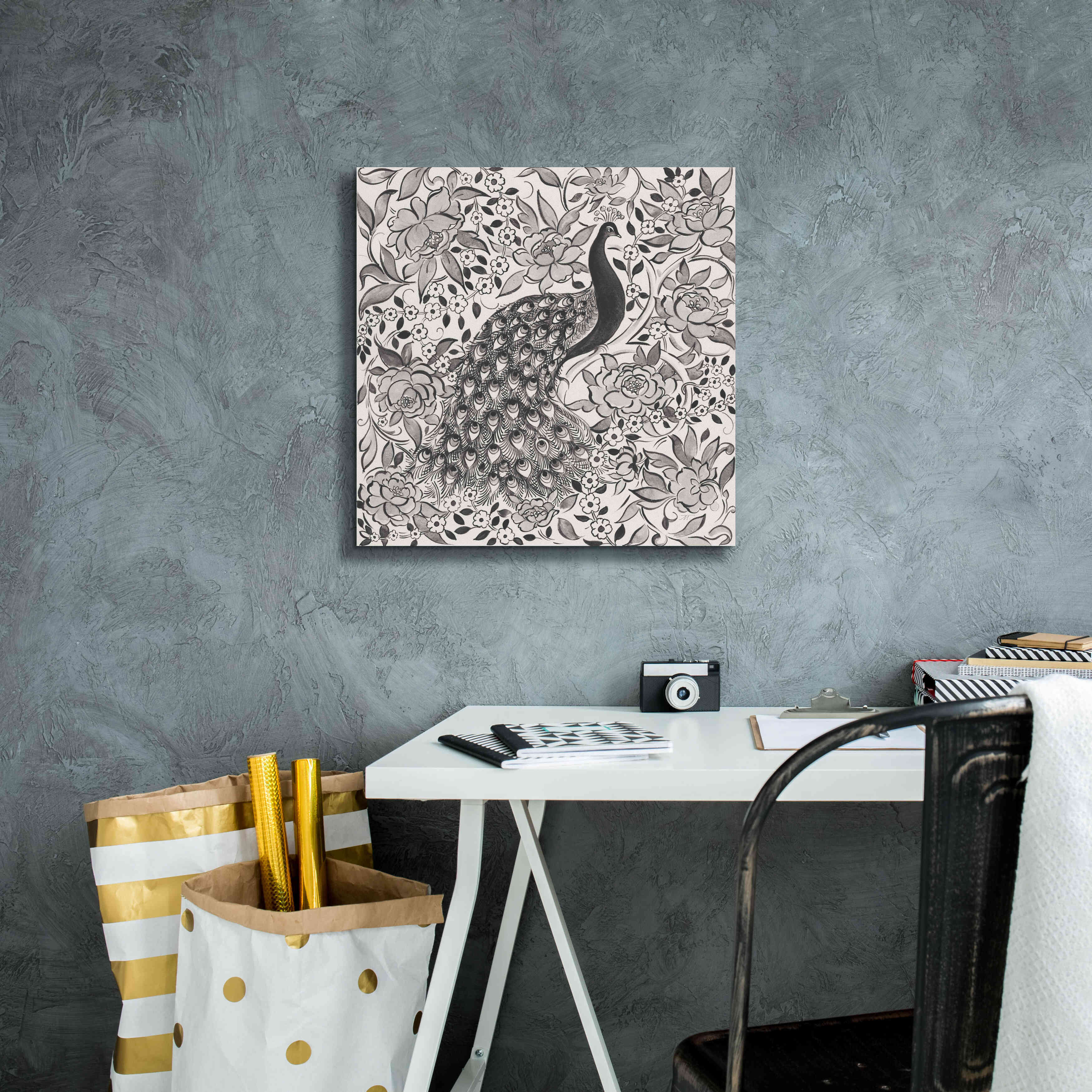 'Peacock Garden III BW' by Miranda Thomas, Giclee Canvas Wall Art,18x18