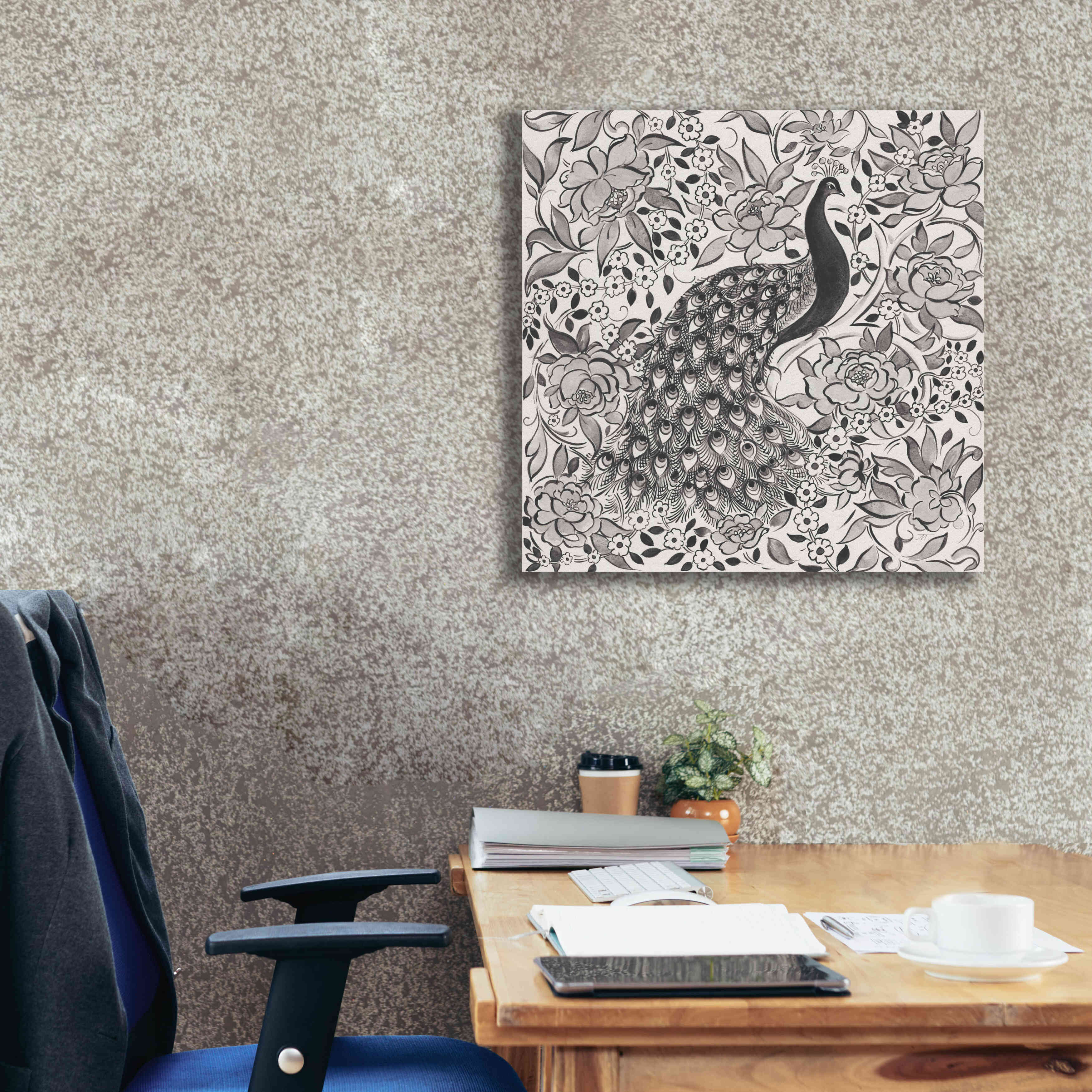 'Peacock Garden III BW' by Miranda Thomas, Giclee Canvas Wall Art,26x26