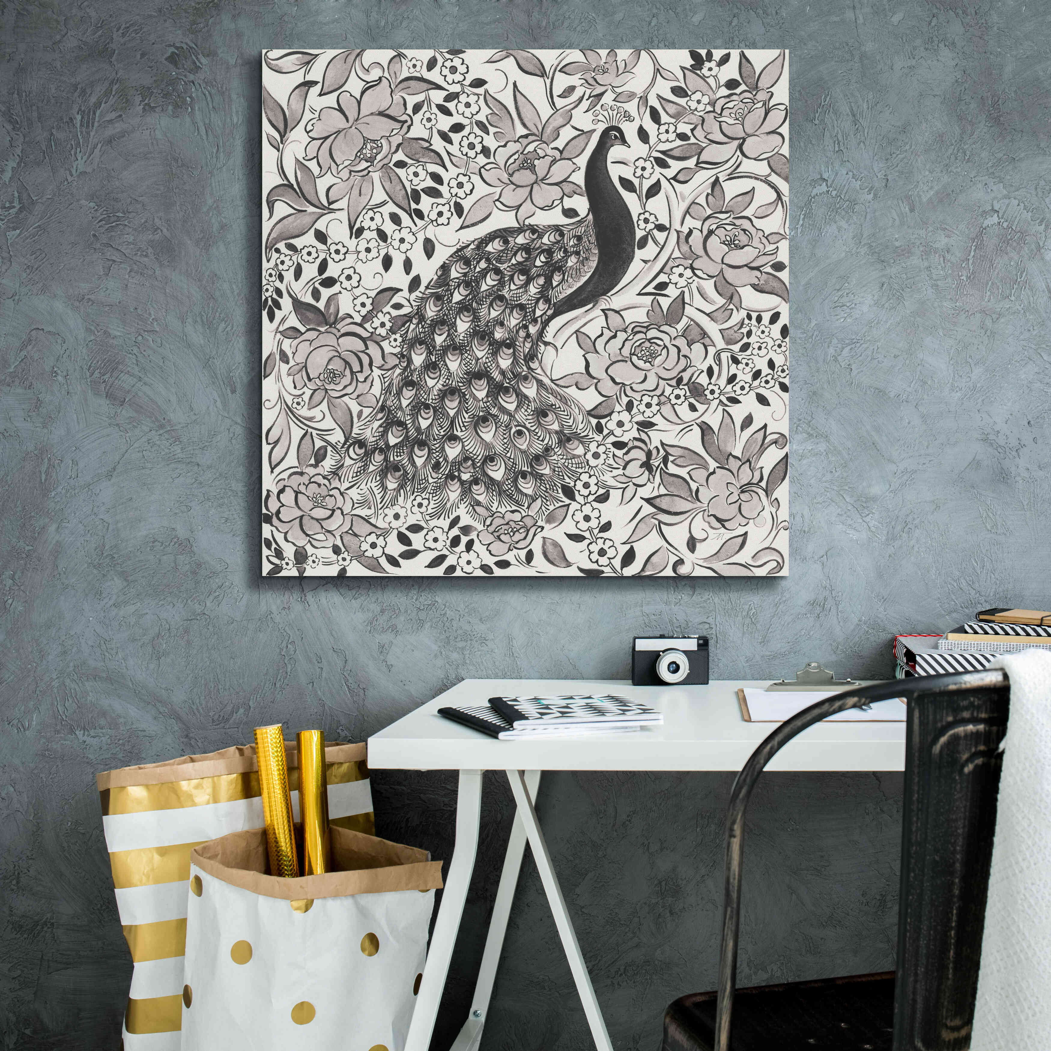 'Peacock Garden III BW' by Miranda Thomas, Giclee Canvas Wall Art,26x26
