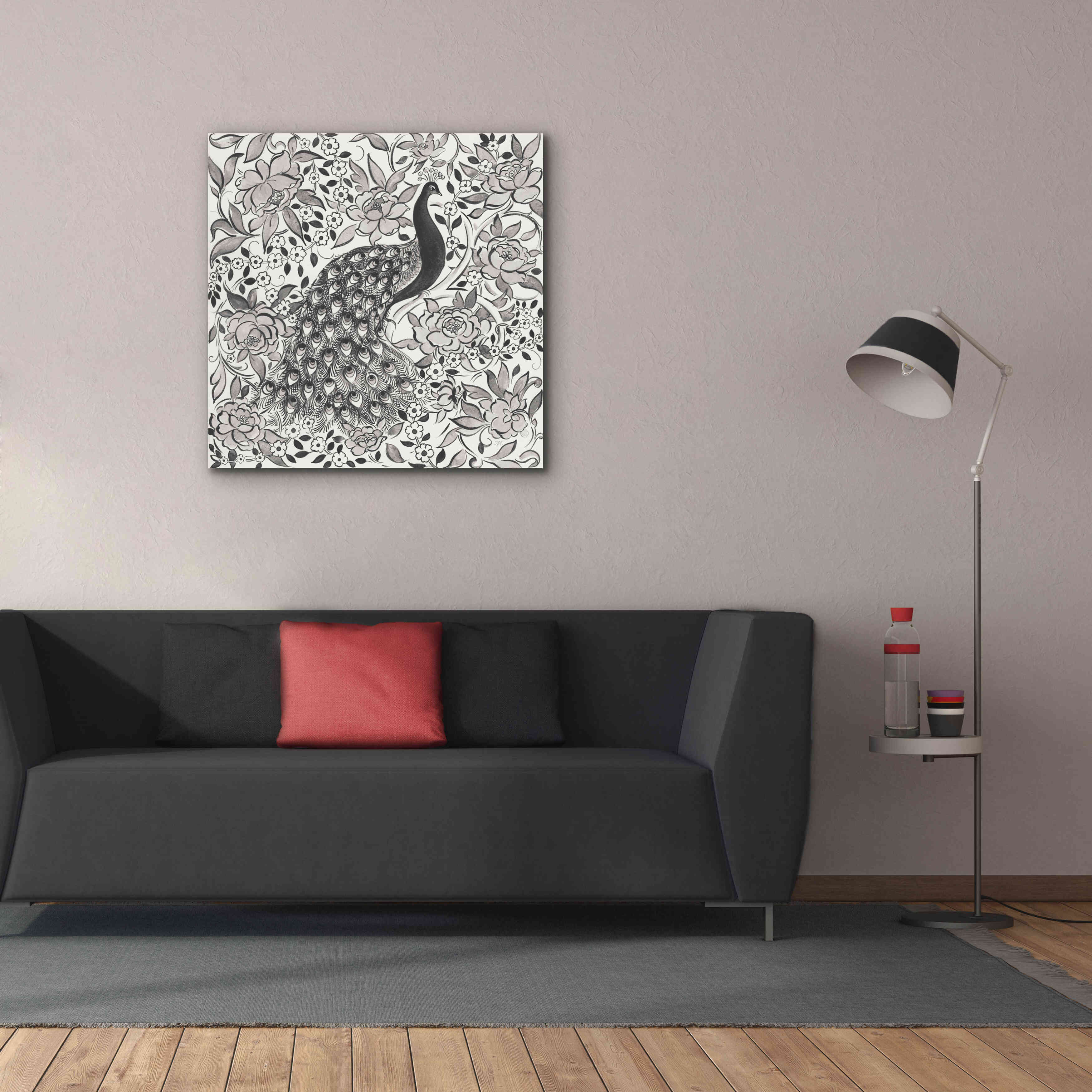 'Peacock Garden III BW' by Miranda Thomas, Giclee Canvas Wall Art,37x37