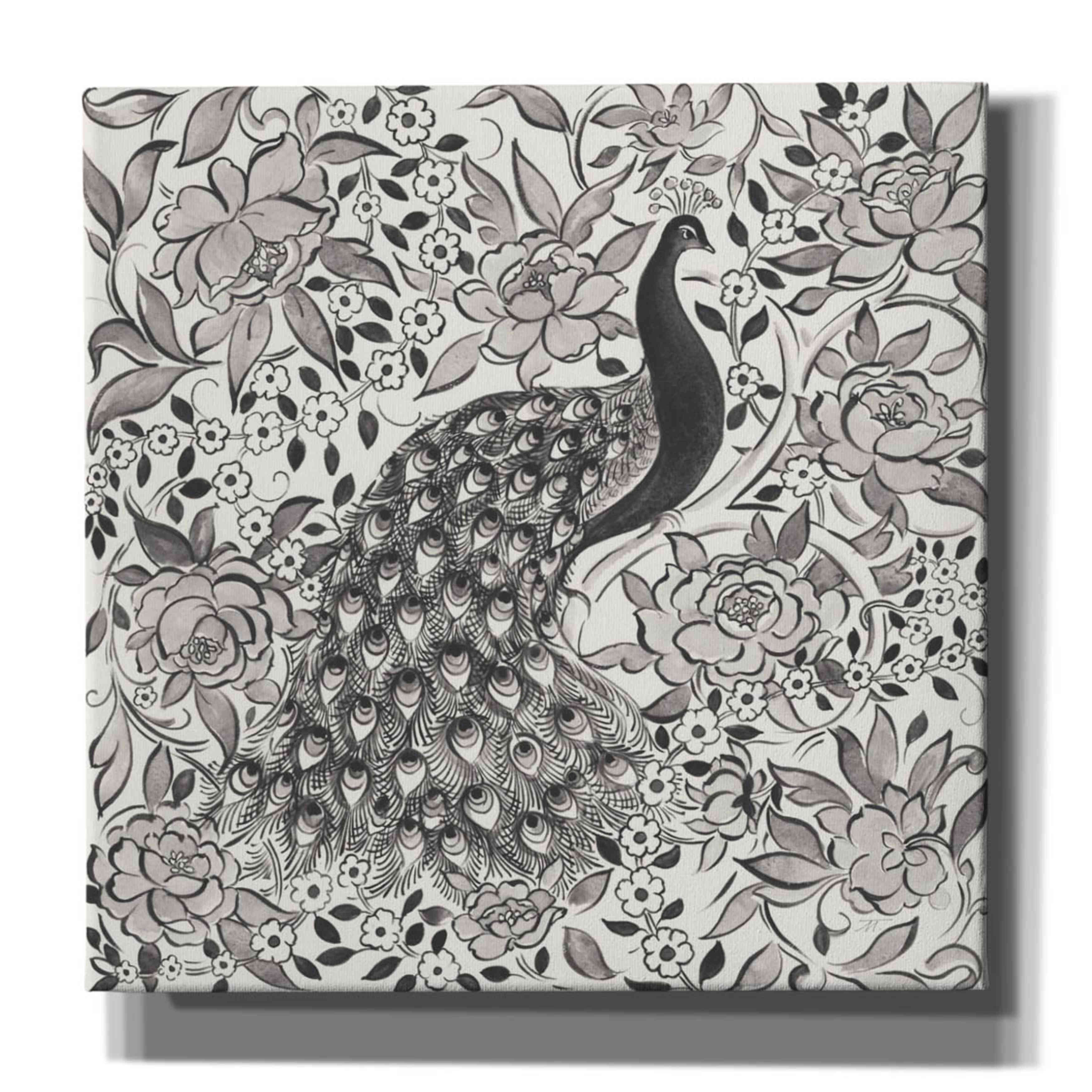 'Peacock Garden III BW' by Miranda Thomas, Giclee Canvas Wall Art