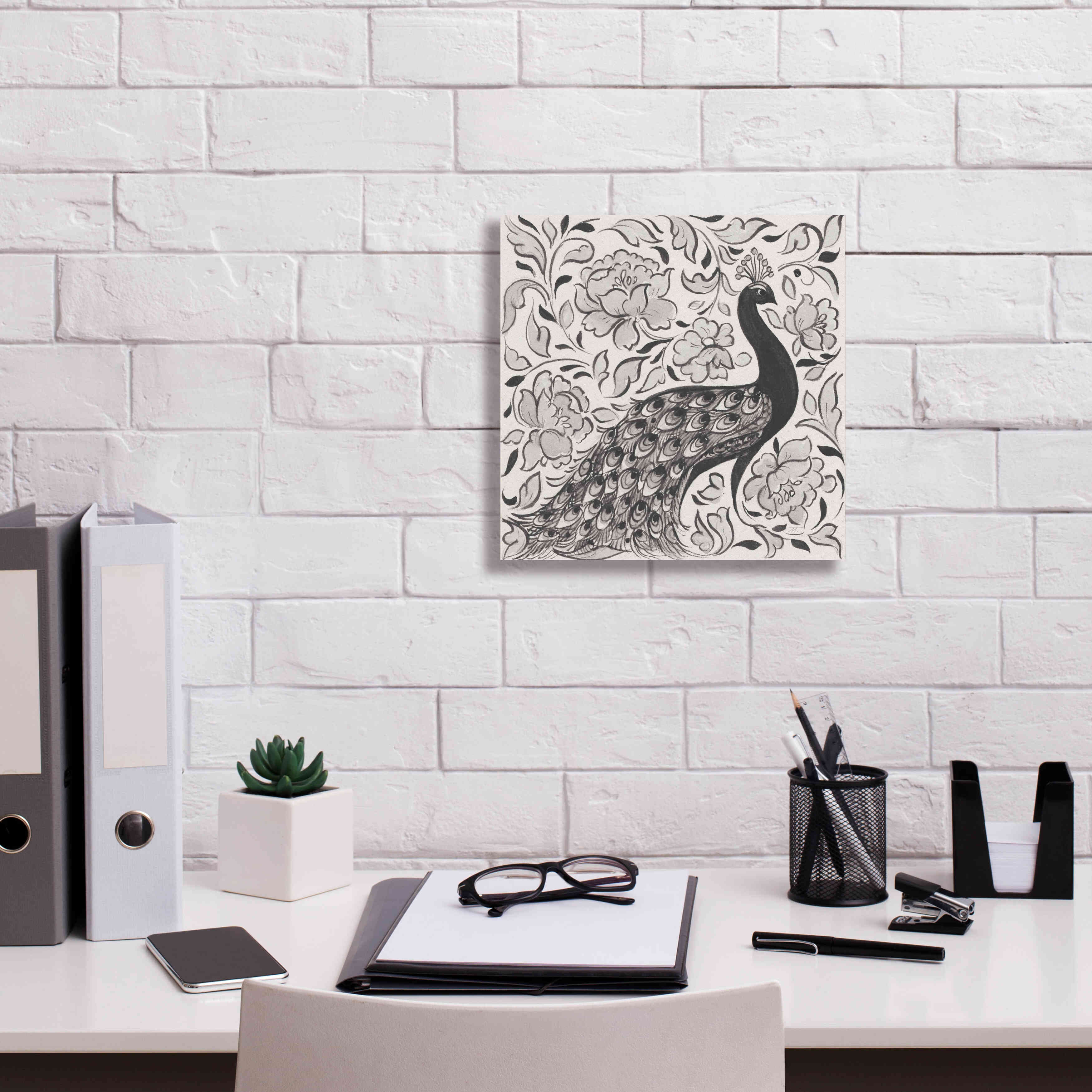 'Peacock Garden IV BW' by Miranda Thomas, Giclee Canvas Wall Art,12x12