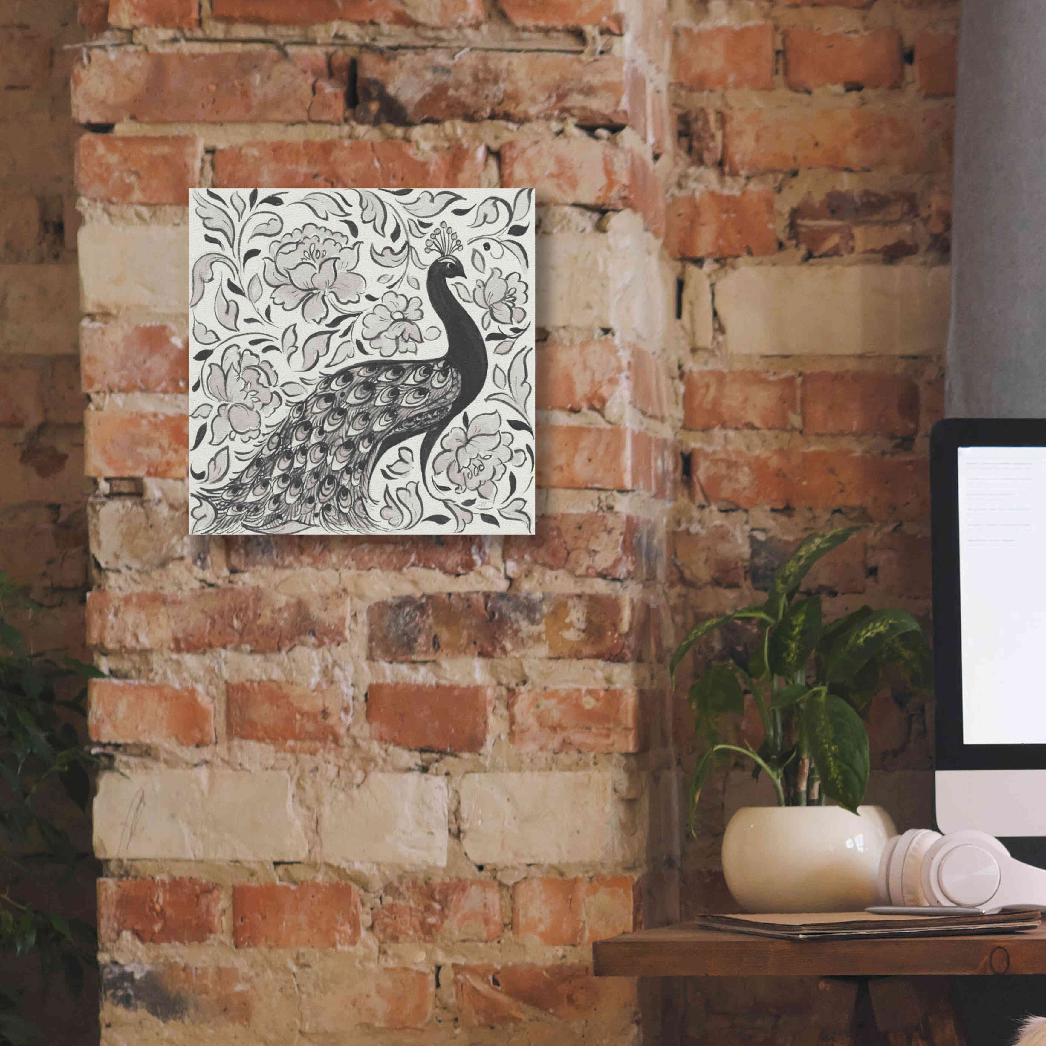 'Peacock Garden IV BW' by Miranda Thomas, Giclee Canvas Wall Art,12x12