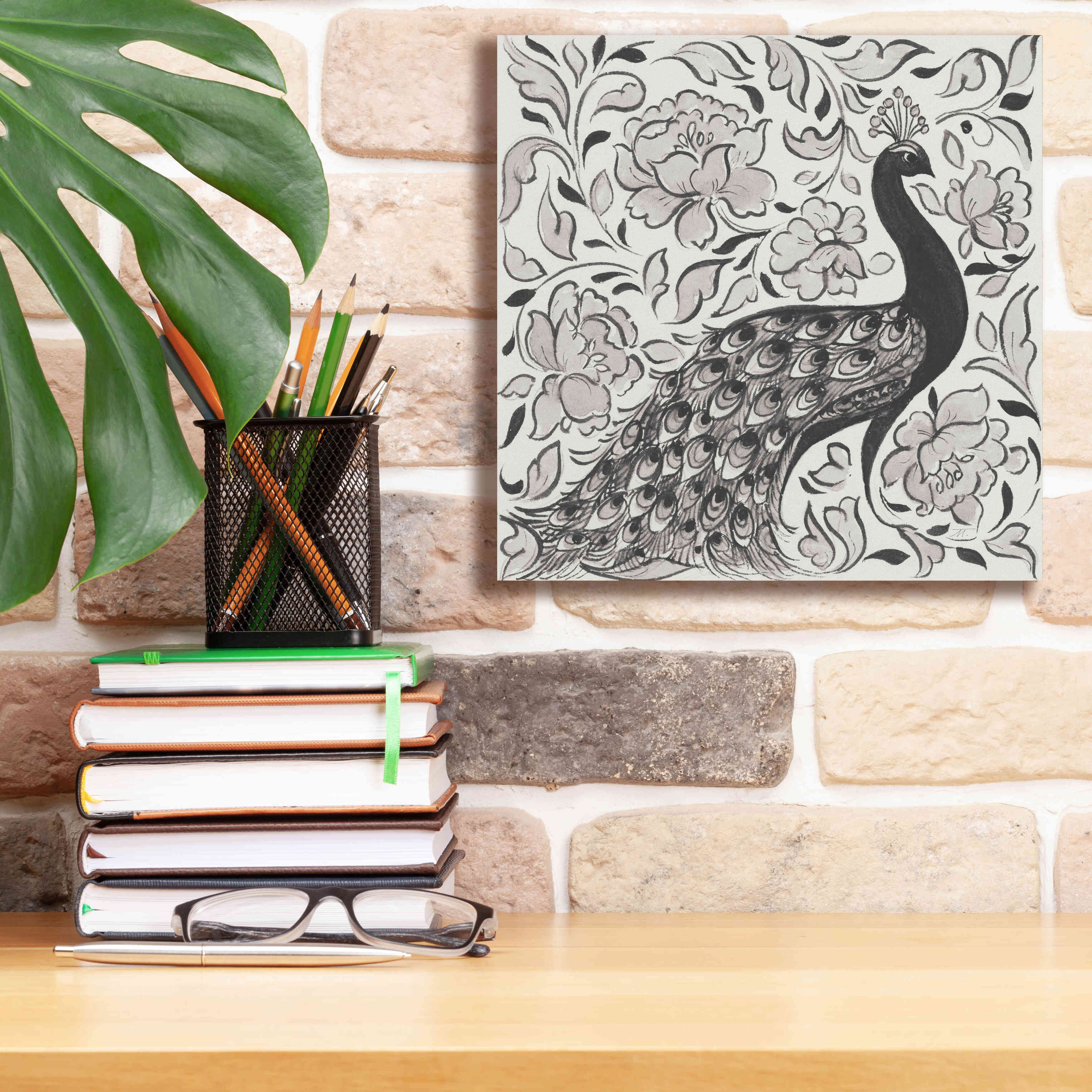 'Peacock Garden IV BW' by Miranda Thomas, Giclee Canvas Wall Art,12x12