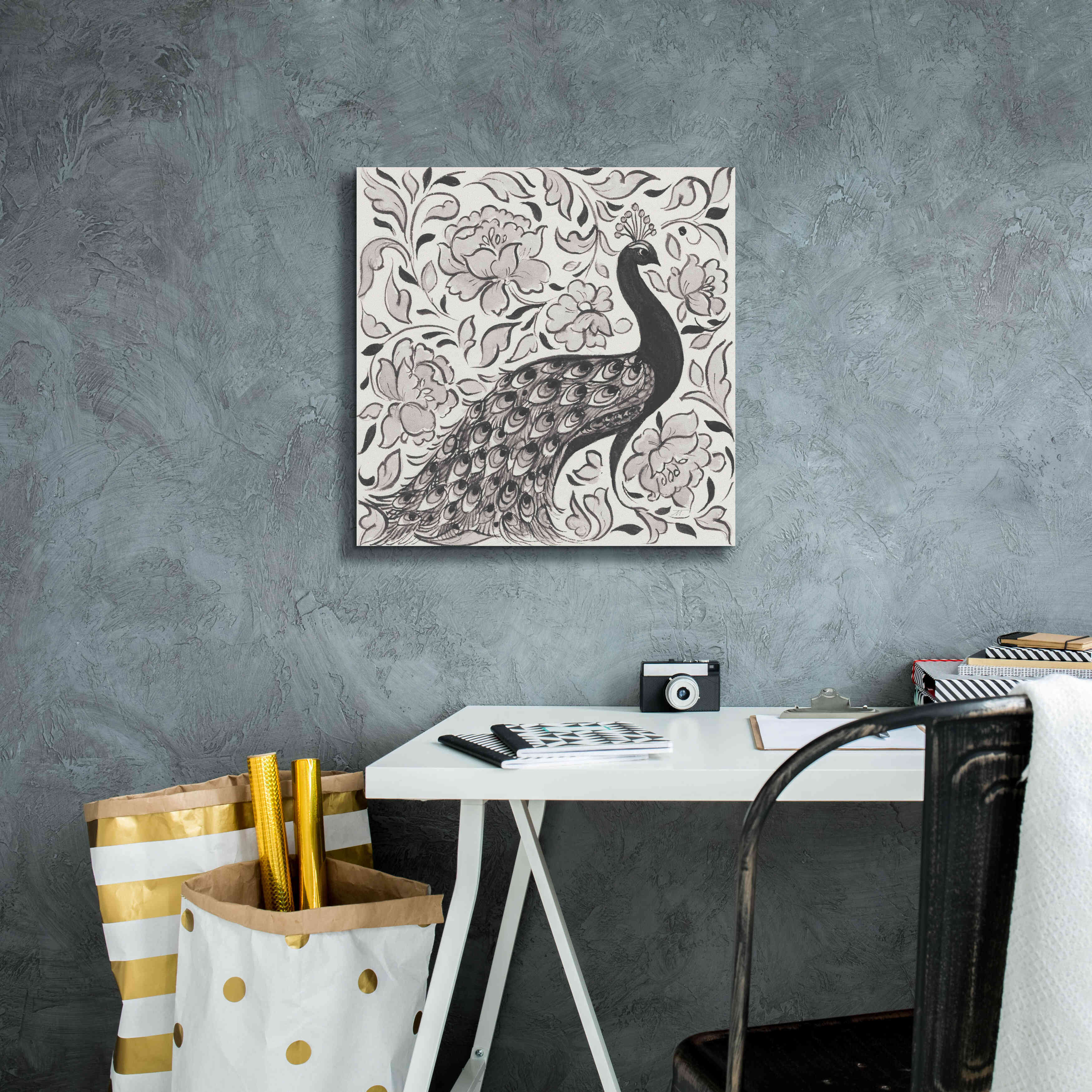 'Peacock Garden IV BW' by Miranda Thomas, Giclee Canvas Wall Art,18x18