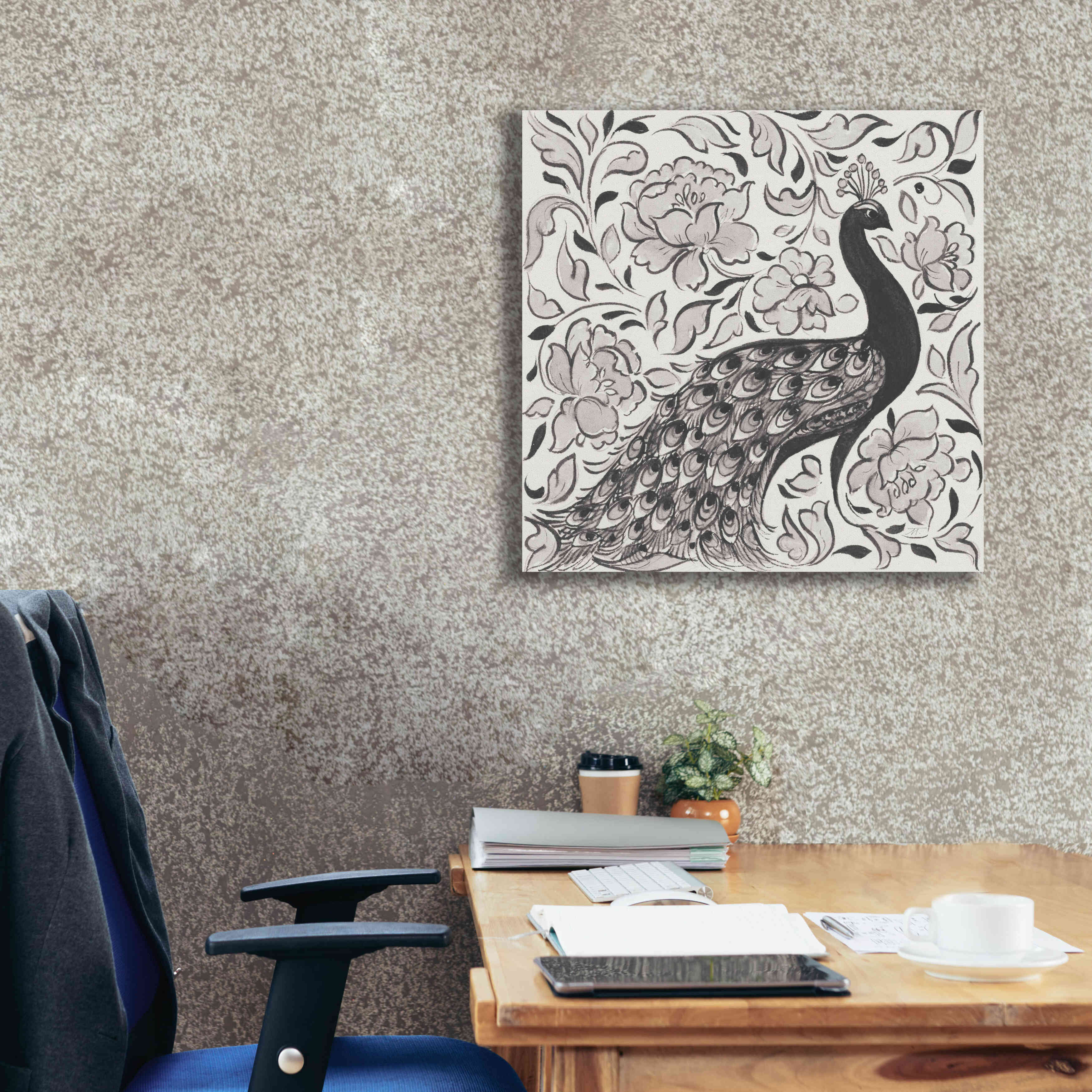 'Peacock Garden IV BW' by Miranda Thomas, Giclee Canvas Wall Art,26x26