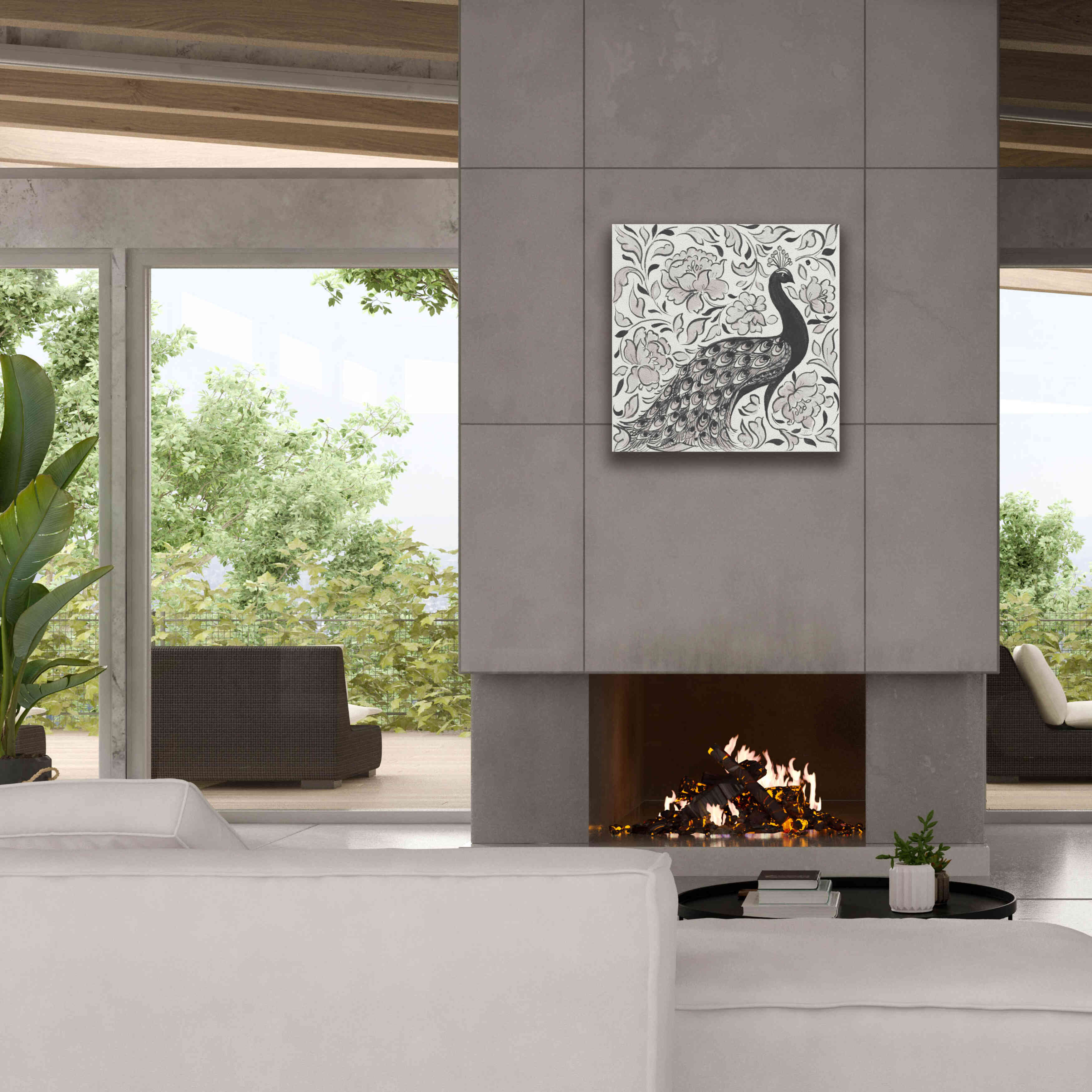 'Peacock Garden IV BW' by Miranda Thomas, Giclee Canvas Wall Art,26x26