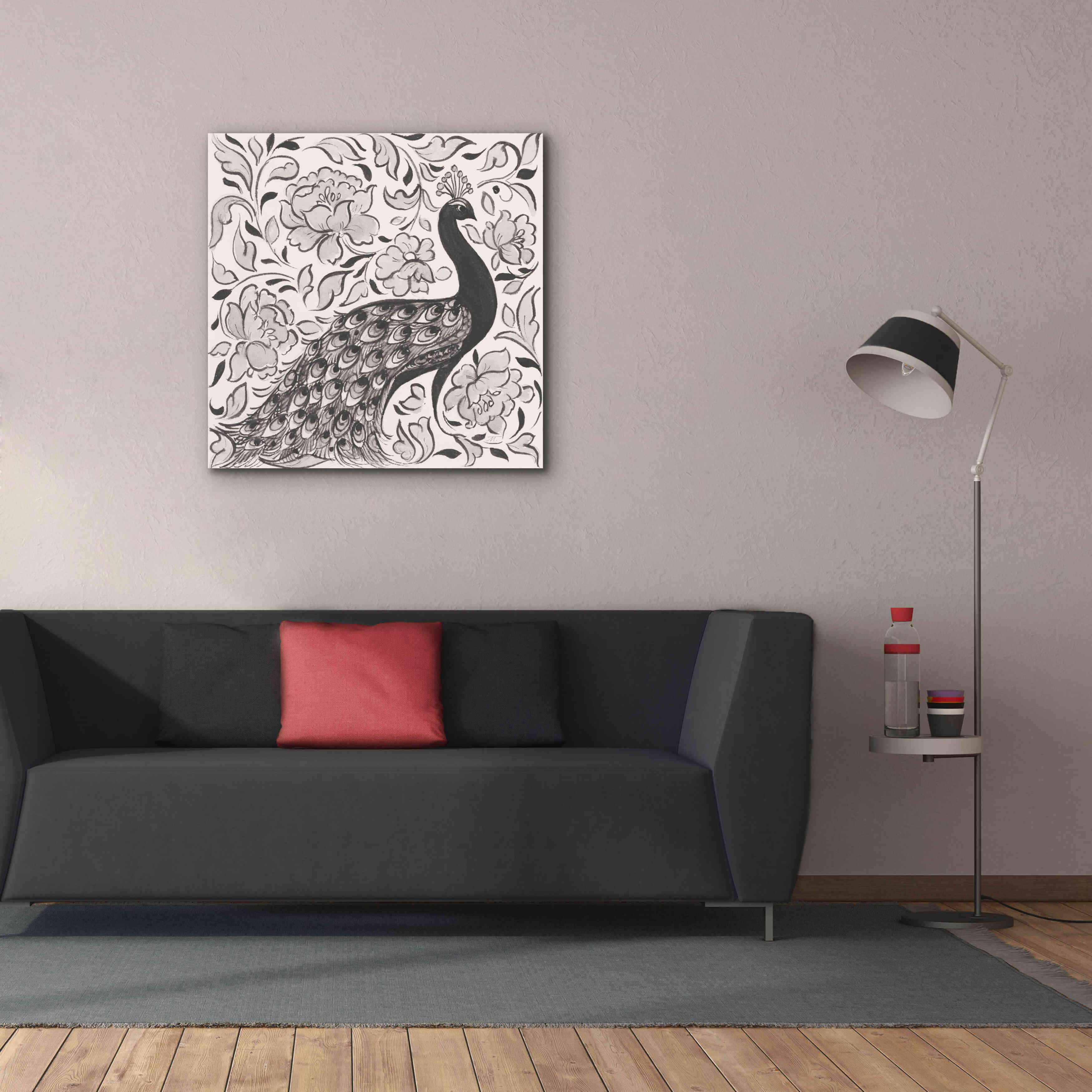 'Peacock Garden IV BW' by Miranda Thomas, Giclee Canvas Wall Art,37x37