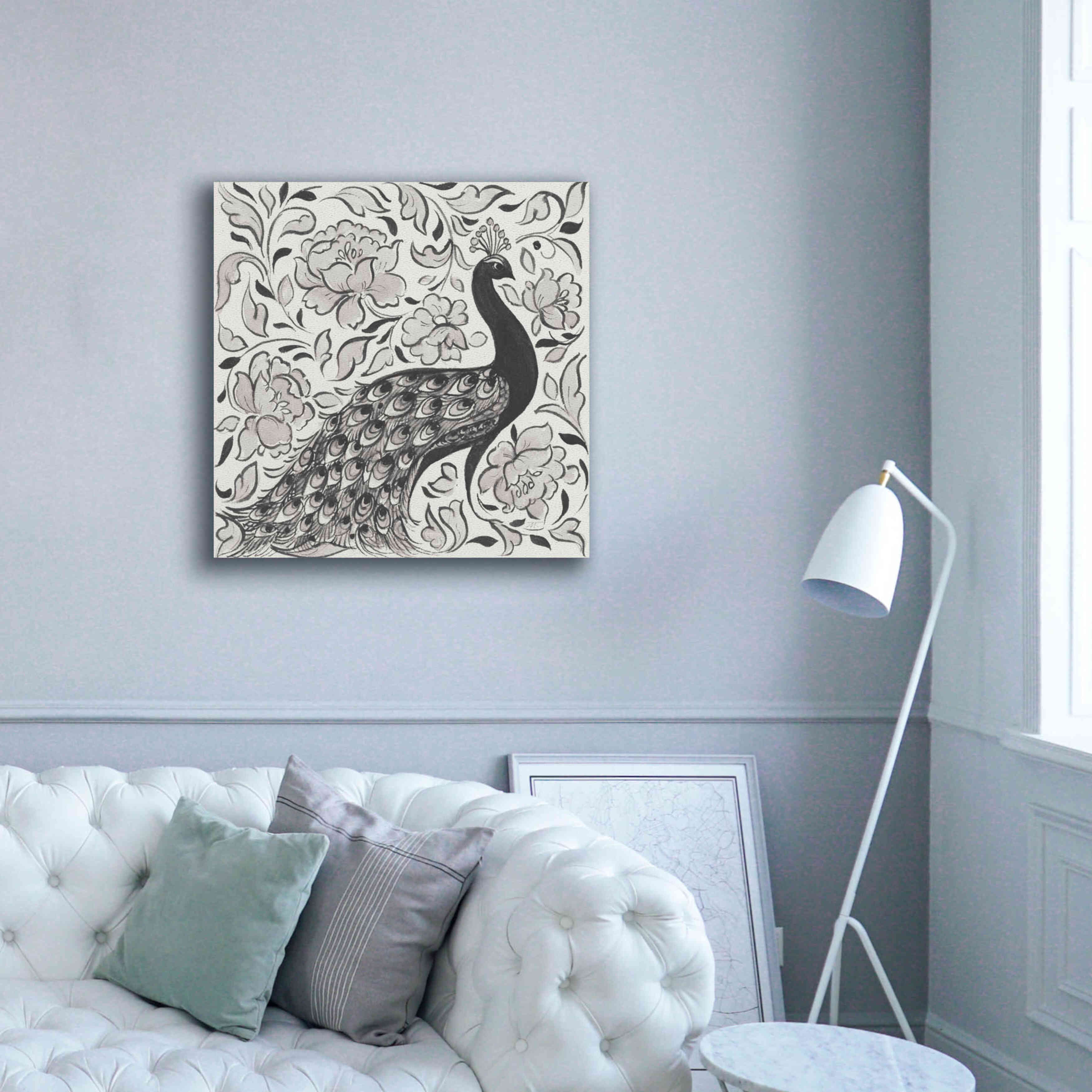 'Peacock Garden IV BW' by Miranda Thomas, Giclee Canvas Wall Art,37x37