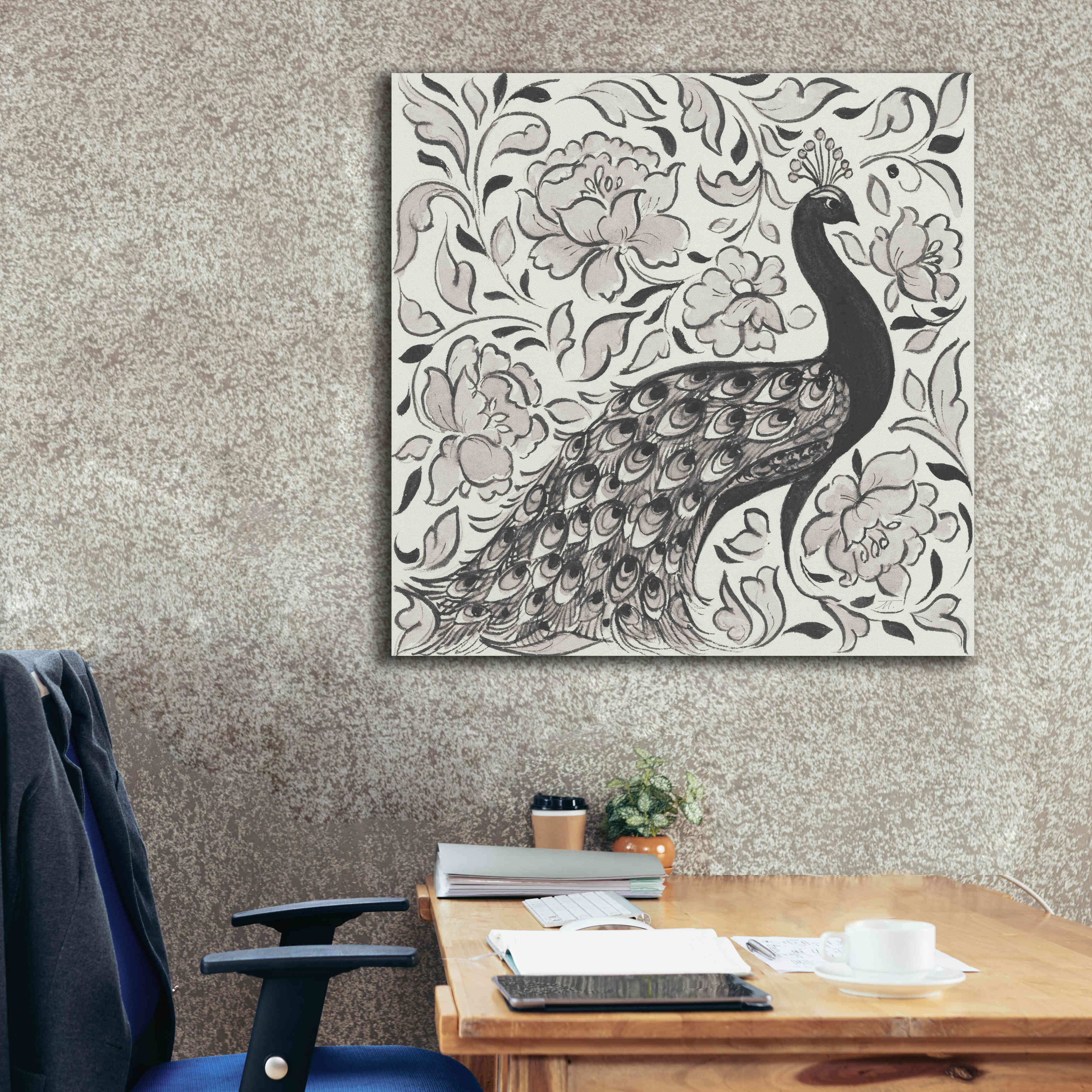 'Peacock Garden IV BW' by Miranda Thomas, Giclee Canvas Wall Art,37x37