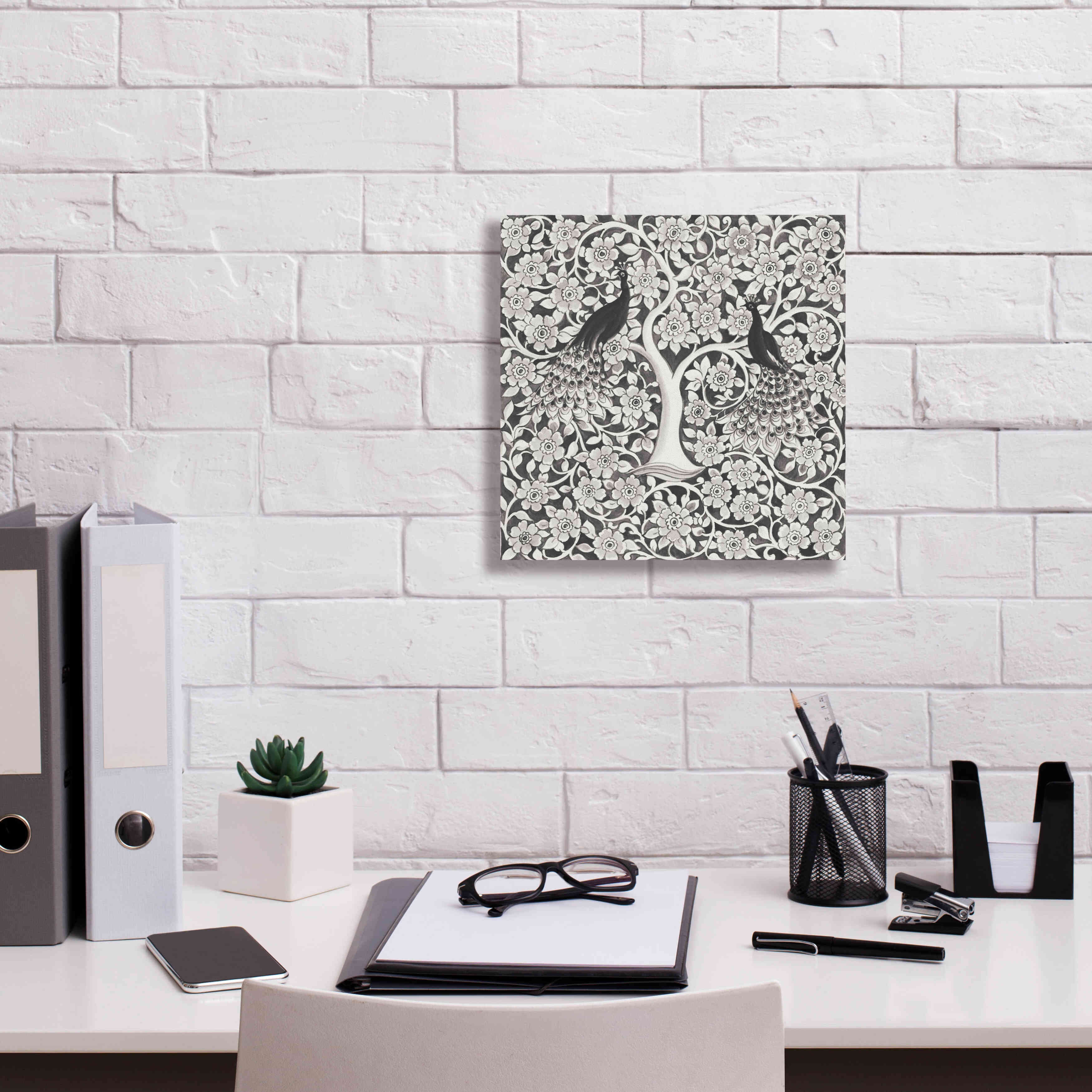 'Peacock Garden VII BW' by Miranda Thomas, Giclee Canvas Wall Art,12x12