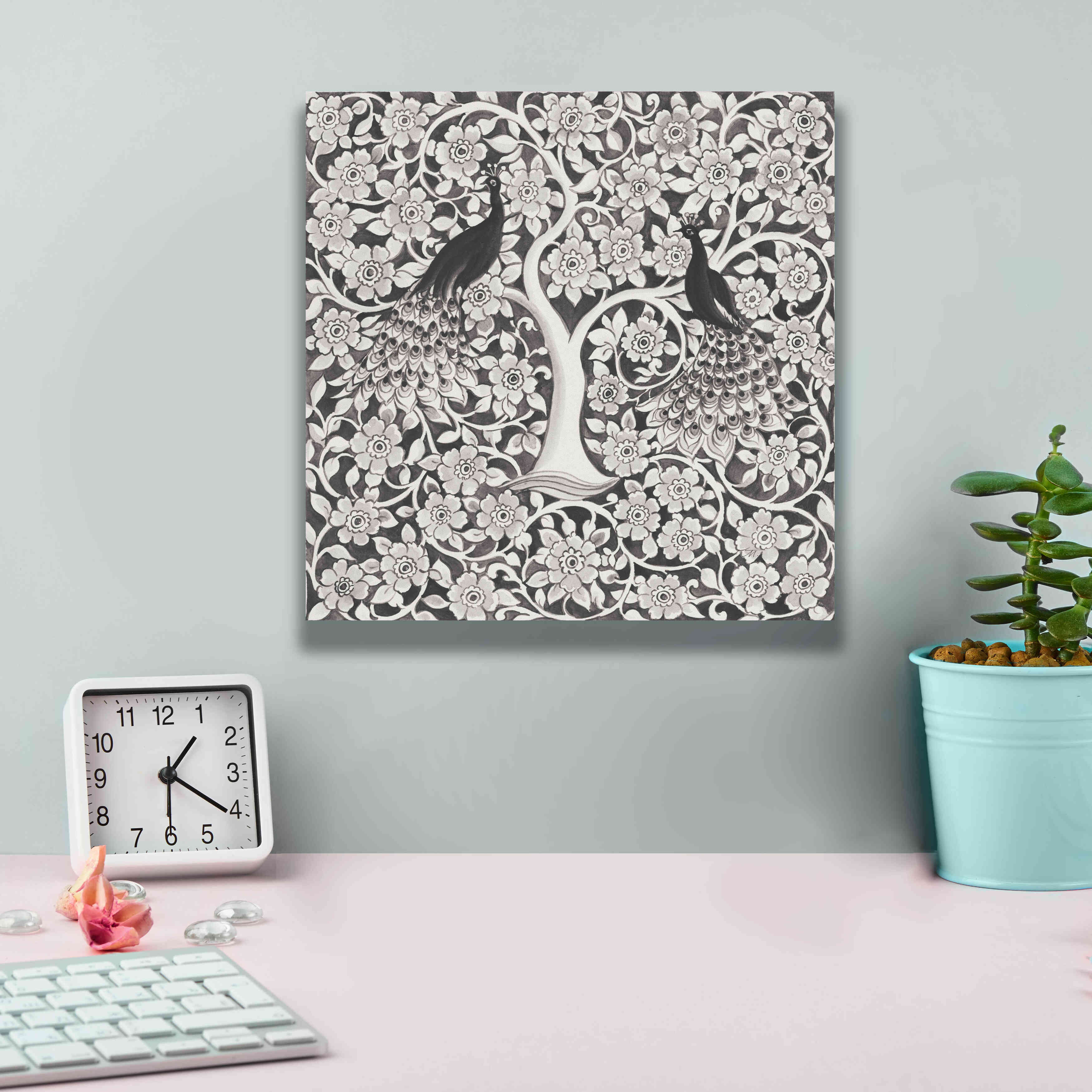 'Peacock Garden VII BW' by Miranda Thomas, Giclee Canvas Wall Art,12x12