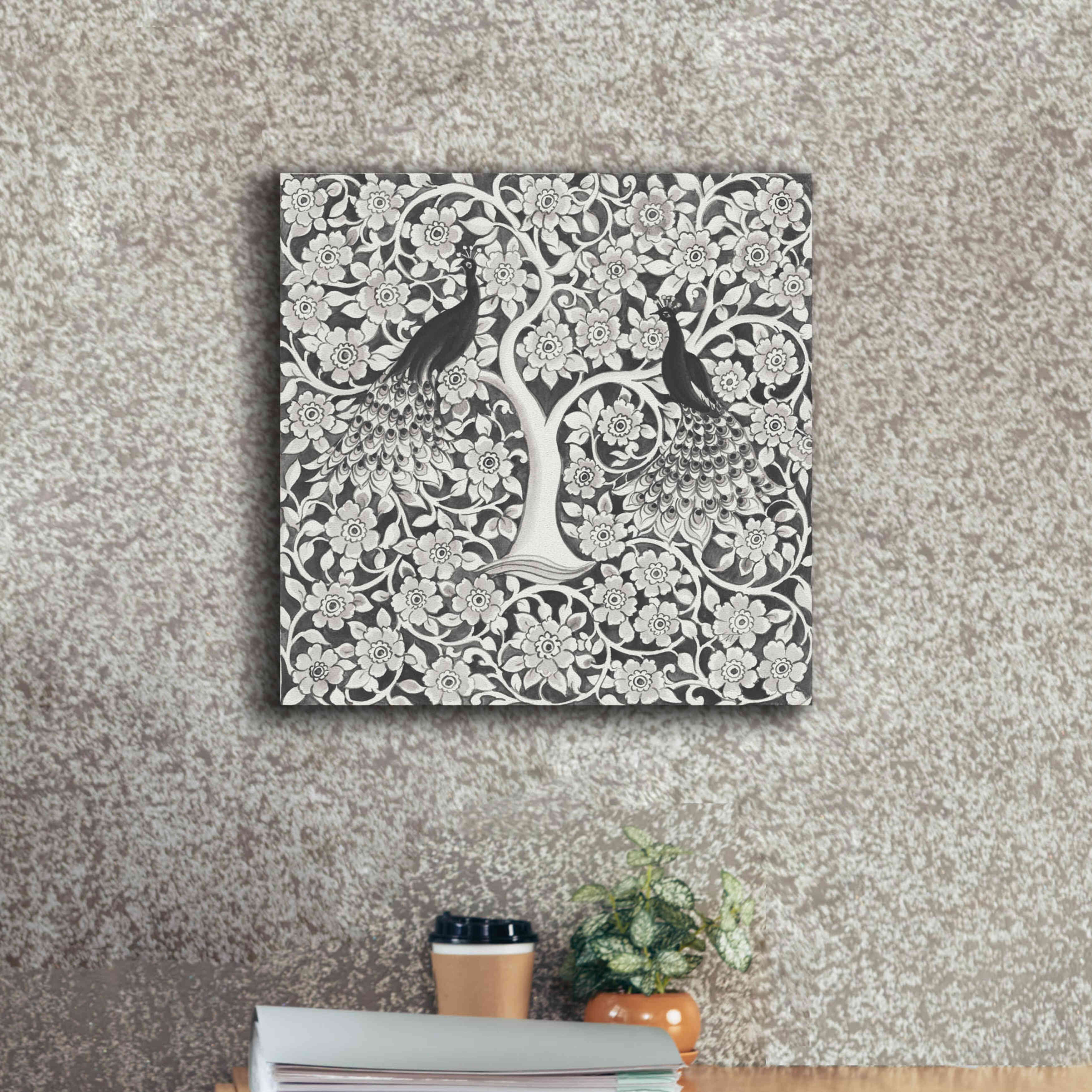 'Peacock Garden VII BW' by Miranda Thomas, Giclee Canvas Wall Art,18x18