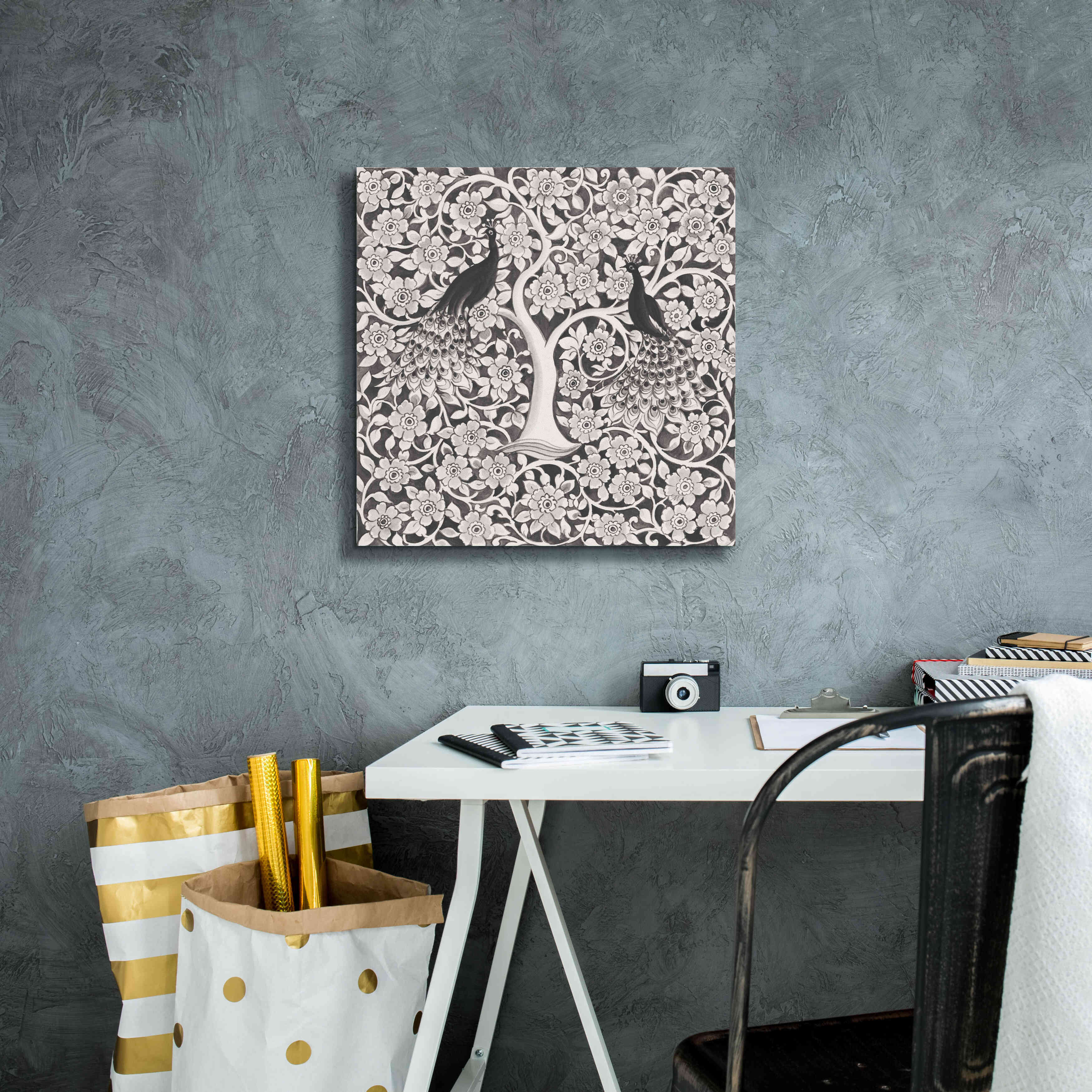 'Peacock Garden VII BW' by Miranda Thomas, Giclee Canvas Wall Art,18x18