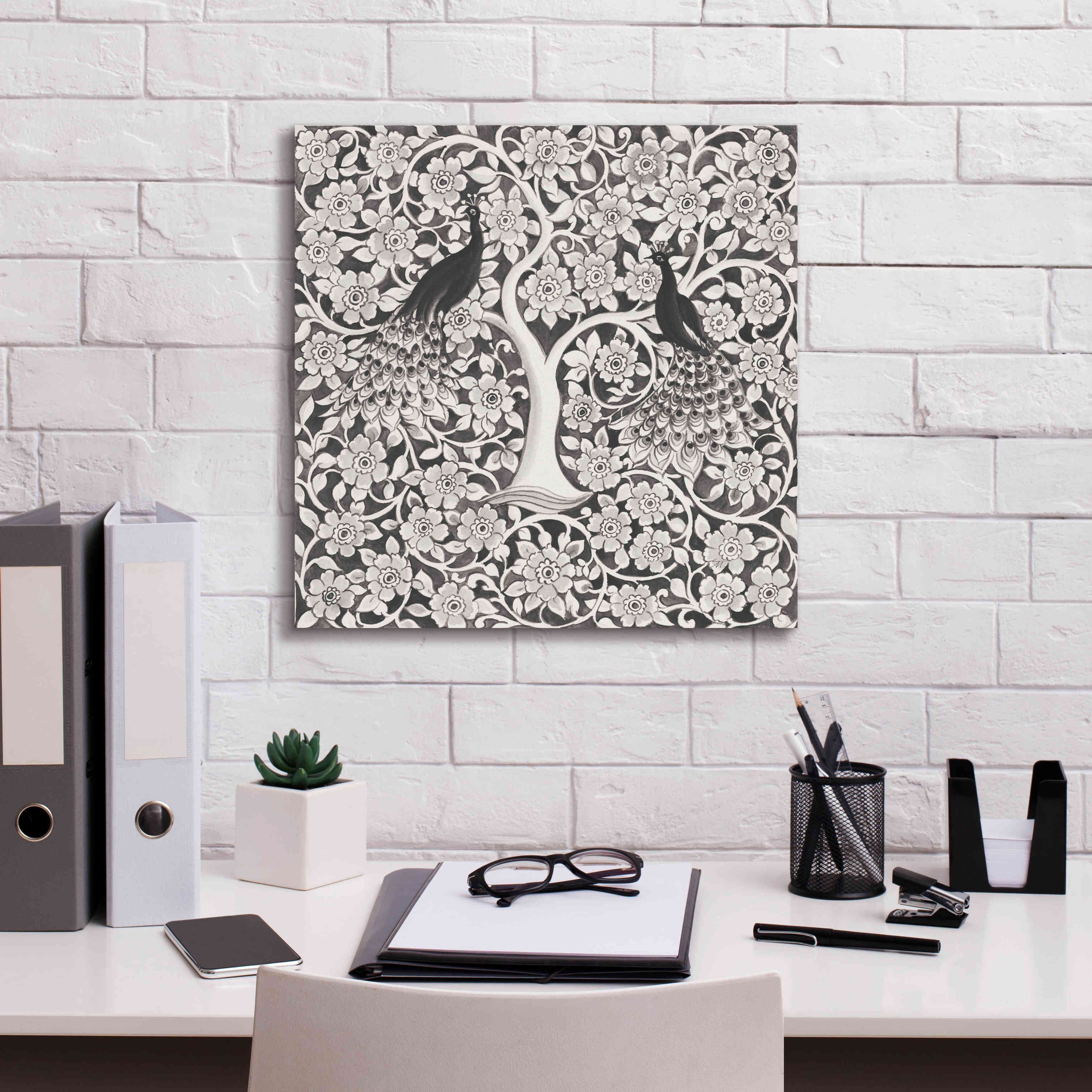 'Peacock Garden VII BW' by Miranda Thomas, Giclee Canvas Wall Art,18x18