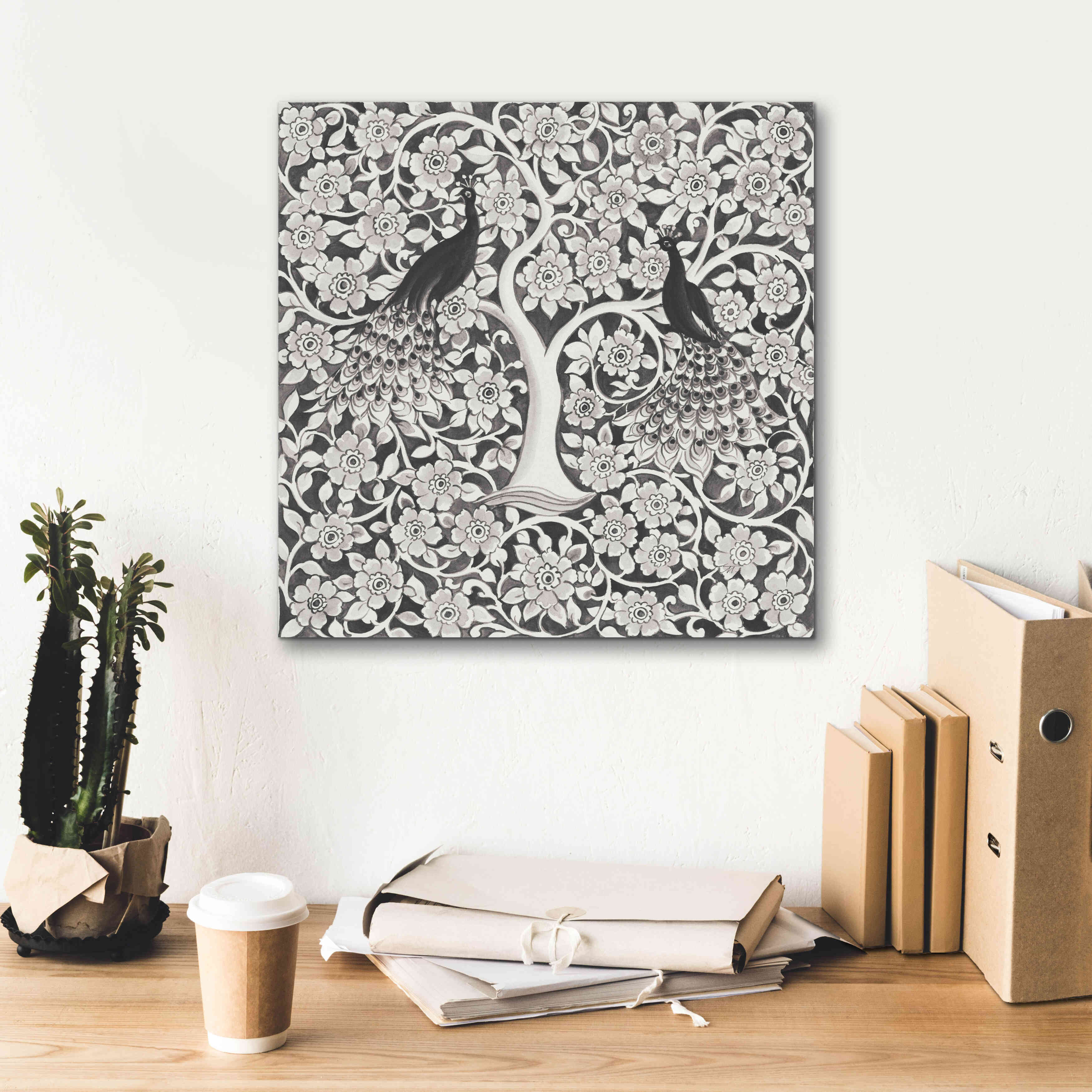 'Peacock Garden VII BW' by Miranda Thomas, Giclee Canvas Wall Art,18x18