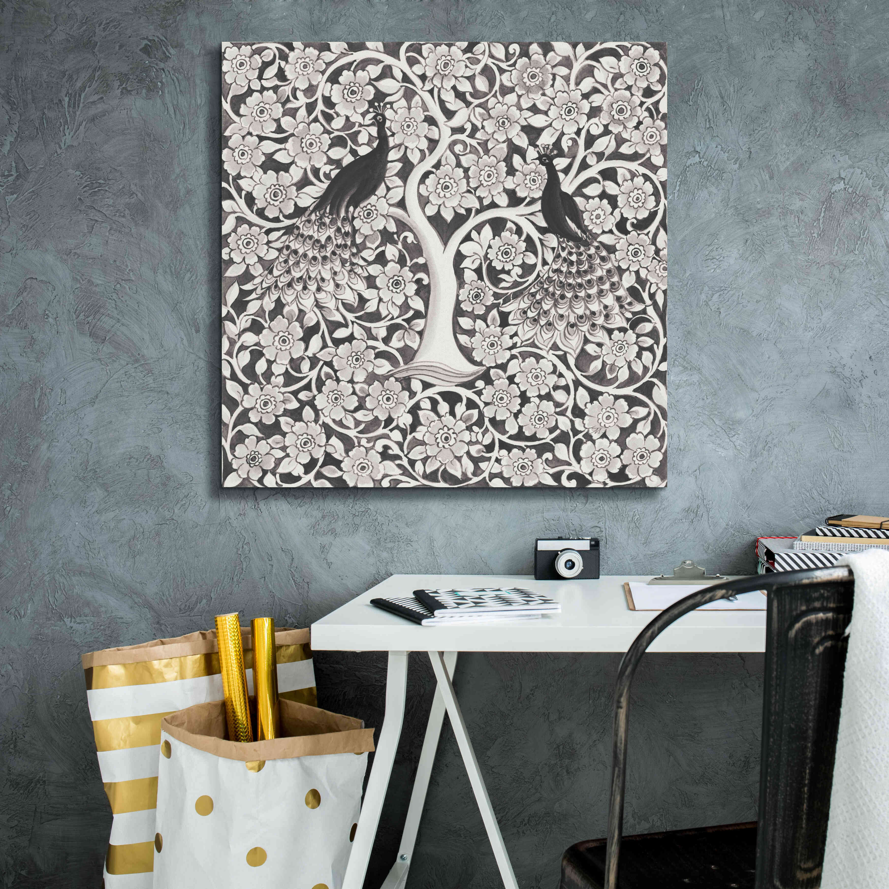'Peacock Garden VII BW' by Miranda Thomas, Giclee Canvas Wall Art,26x26