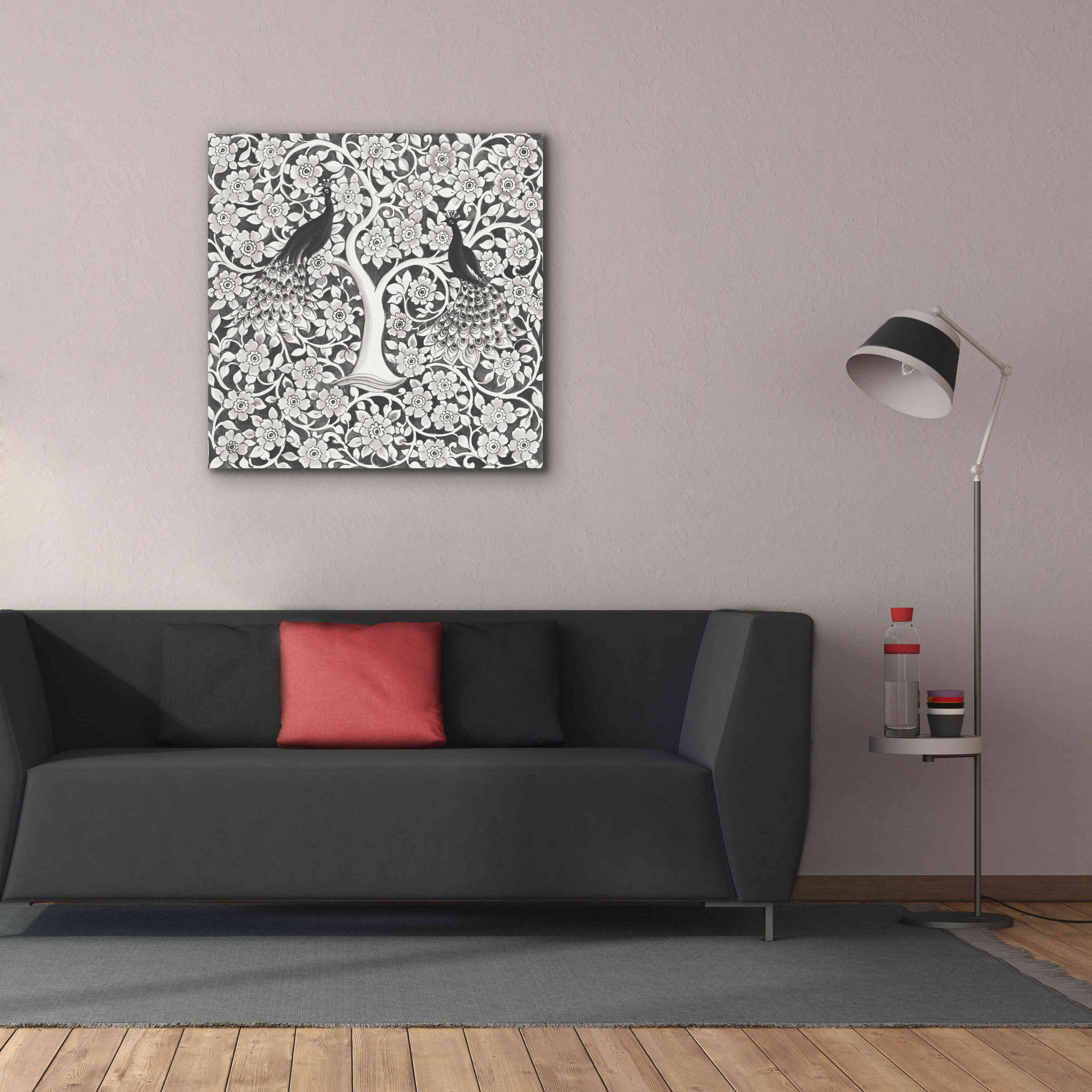 'Peacock Garden VII BW' by Miranda Thomas, Giclee Canvas Wall Art,37x37