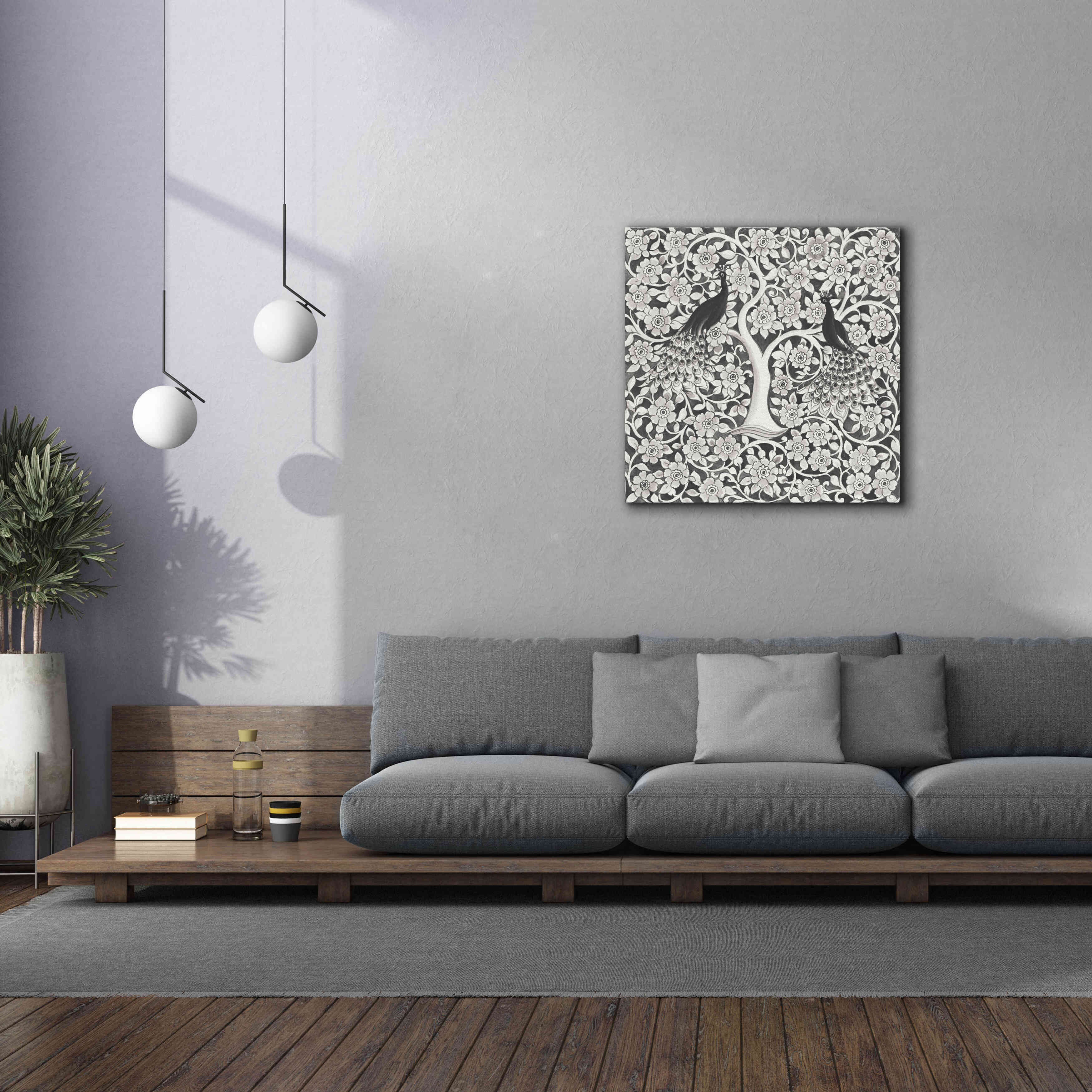 'Peacock Garden VII BW' by Miranda Thomas, Giclee Canvas Wall Art,37x37