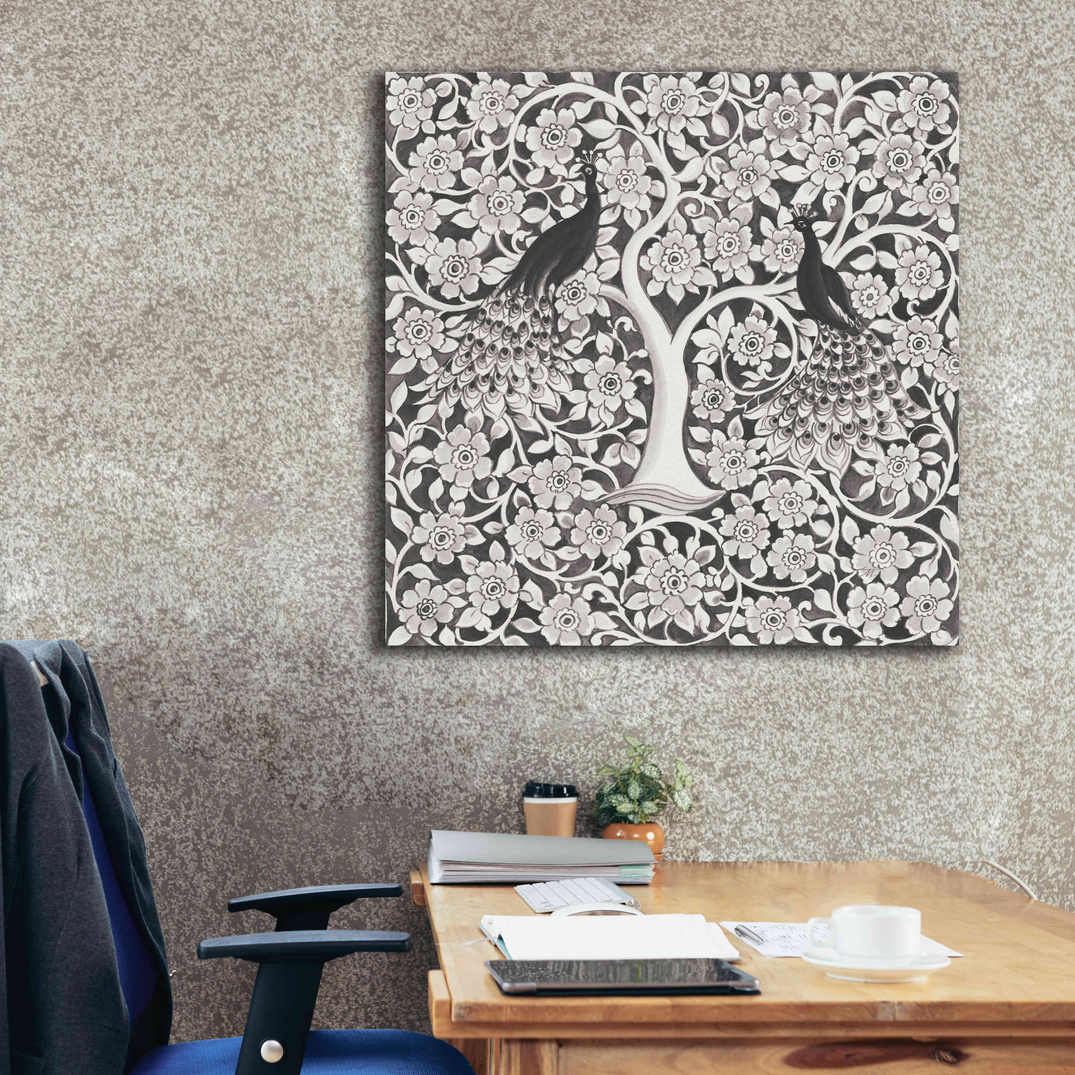 'Peacock Garden VII BW' by Miranda Thomas, Giclee Canvas Wall Art,37x37