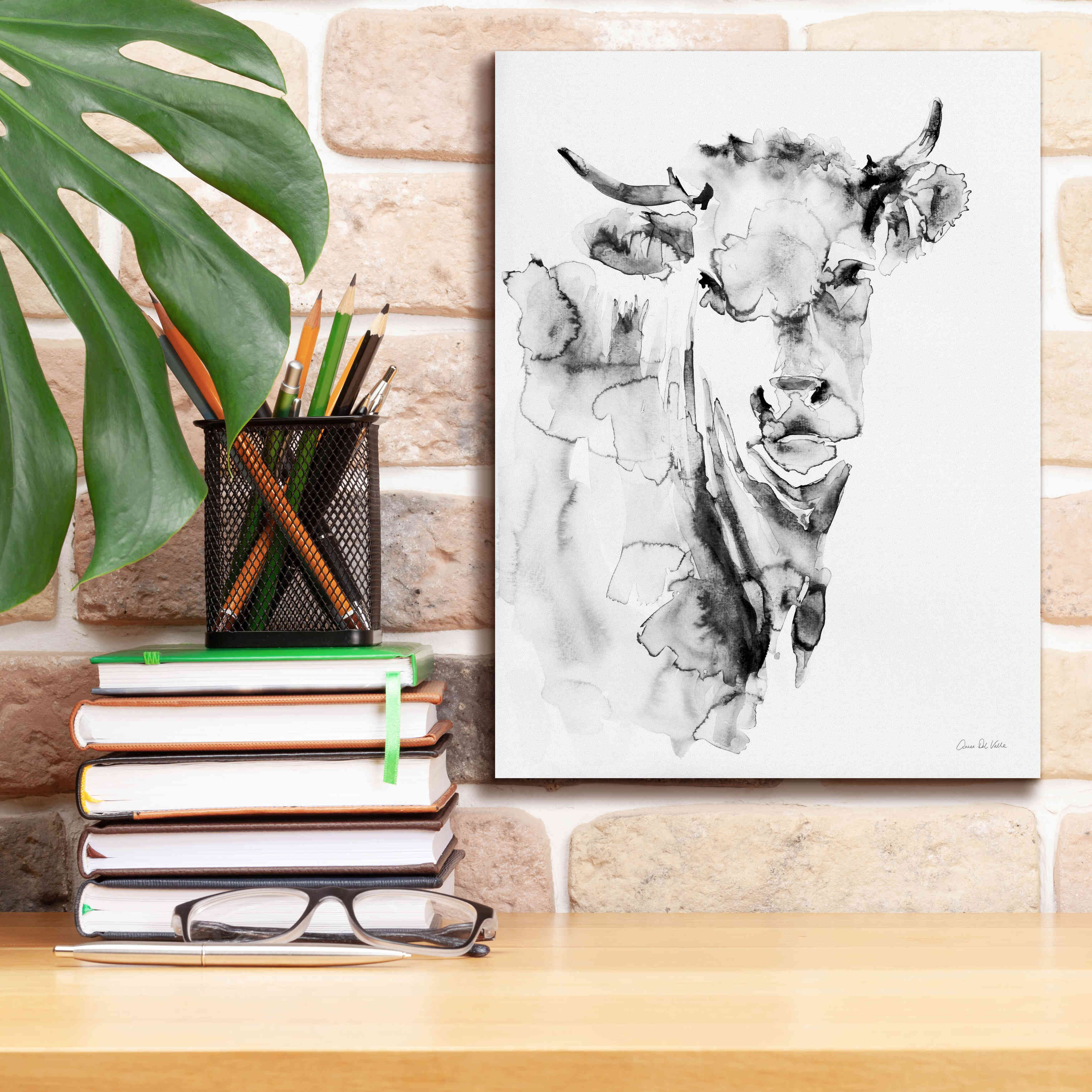 'Village Cow Gray' by Alan Majchrowicz, Giclee Canvas Wall Art,12x16