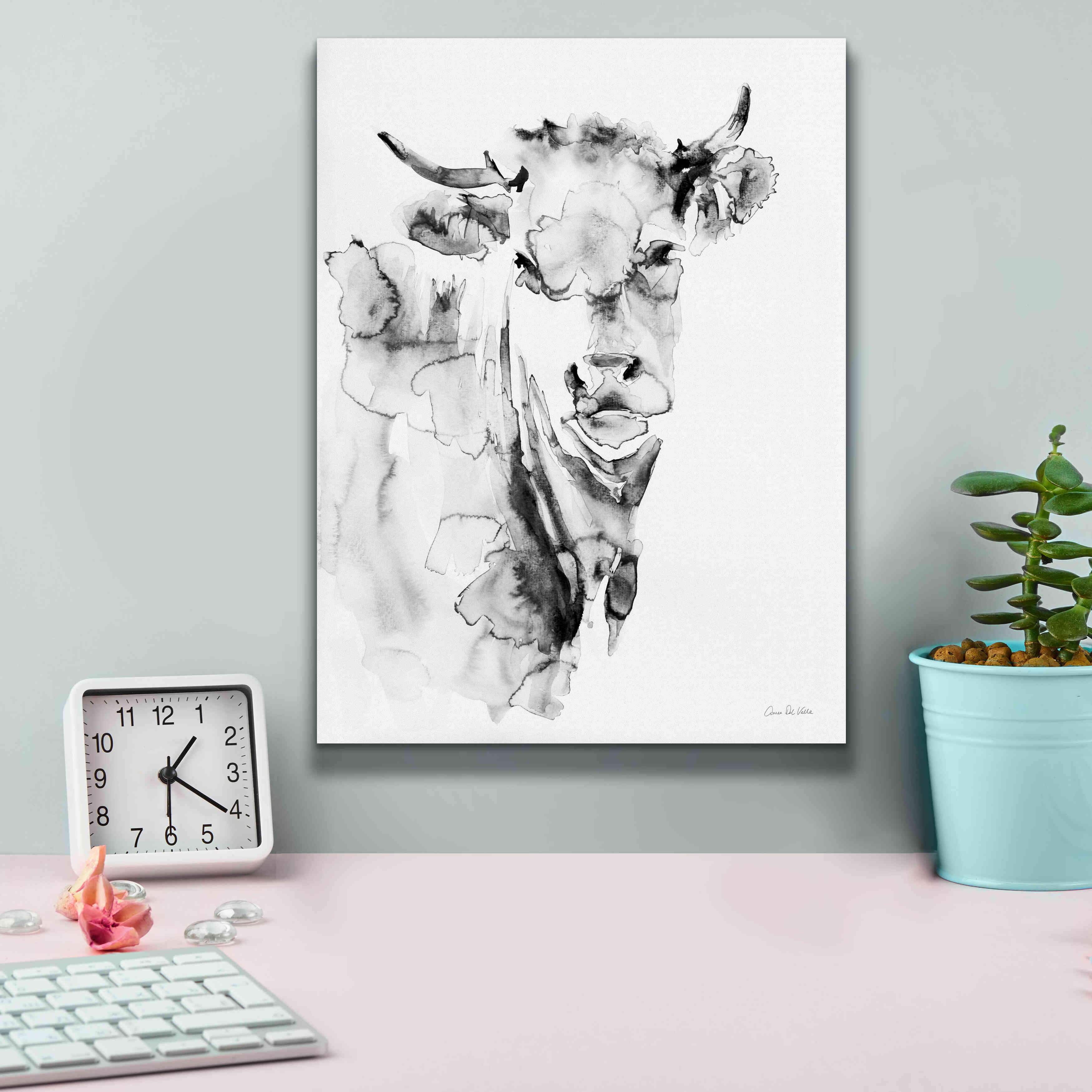 'Village Cow Gray' by Alan Majchrowicz, Giclee Canvas Wall Art,12x16