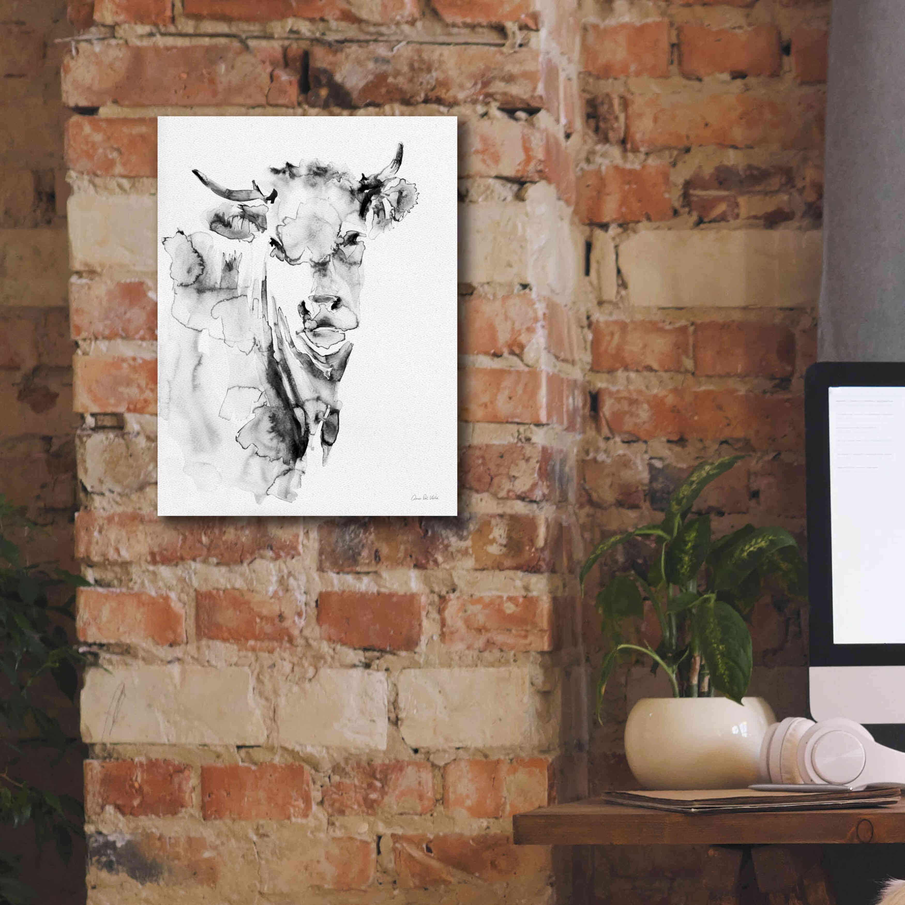 'Village Cow Gray' by Alan Majchrowicz, Giclee Canvas Wall Art,12x16