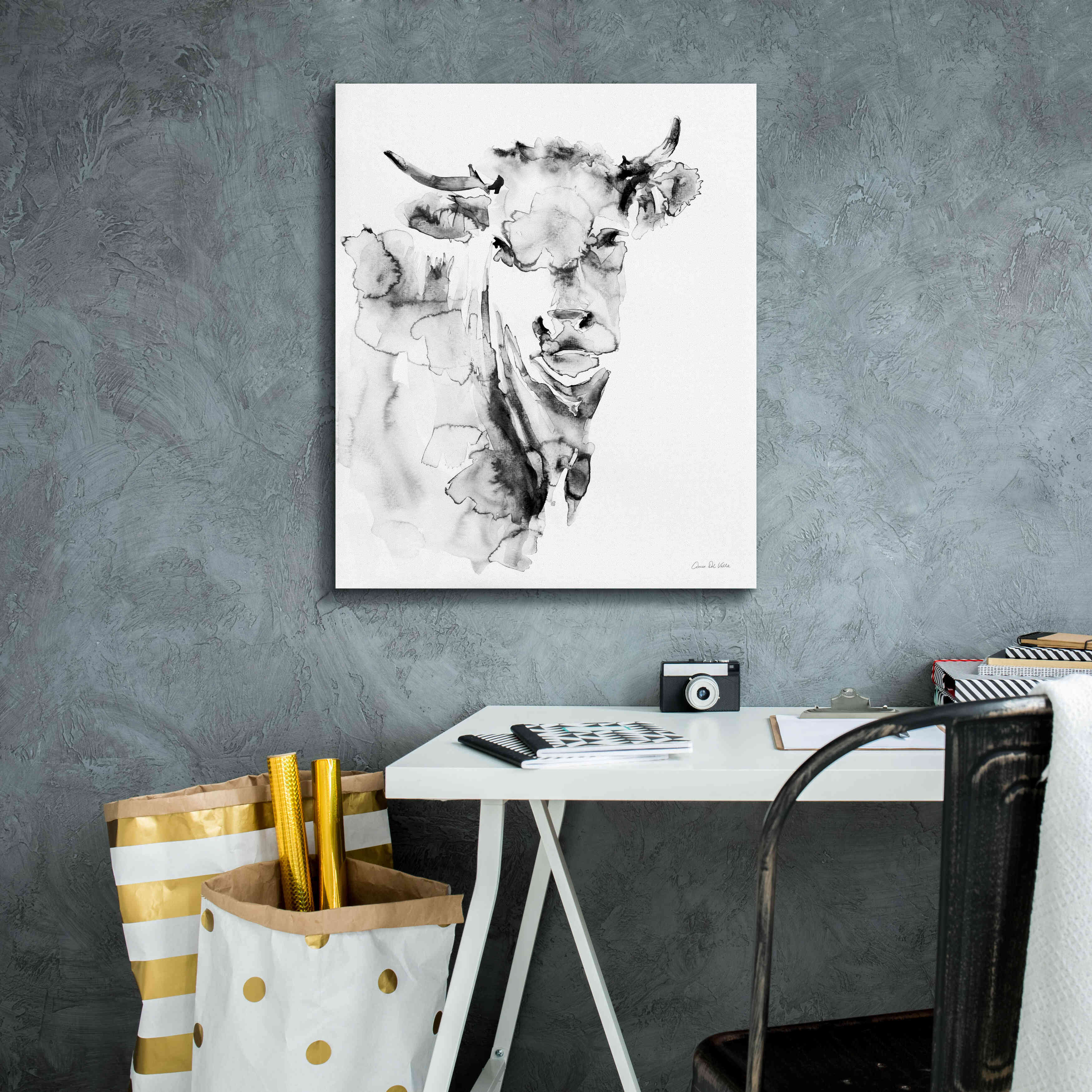 'Village Cow Gray' by Alan Majchrowicz, Giclee Canvas Wall Art,20x24