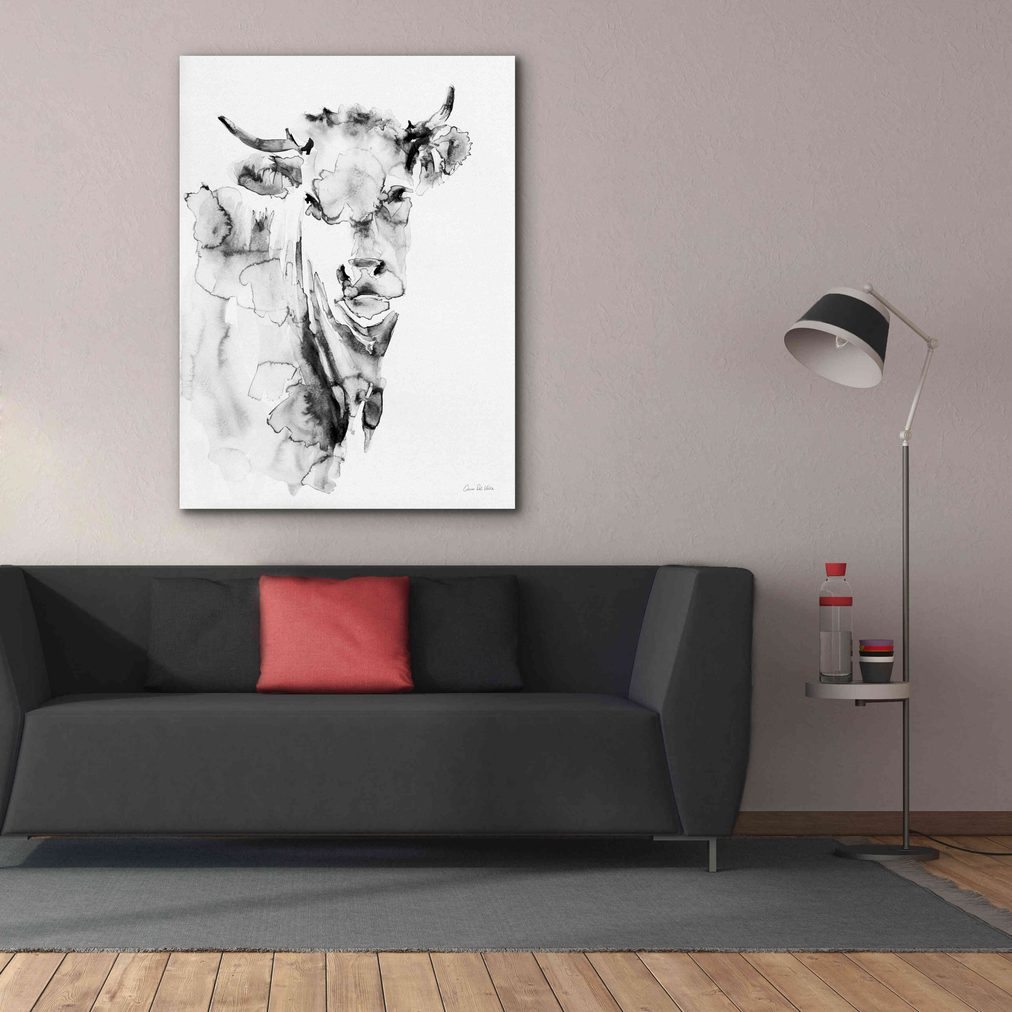 'Village Cow Gray' by Alan Majchrowicz, Giclee Canvas Wall Art,40x54