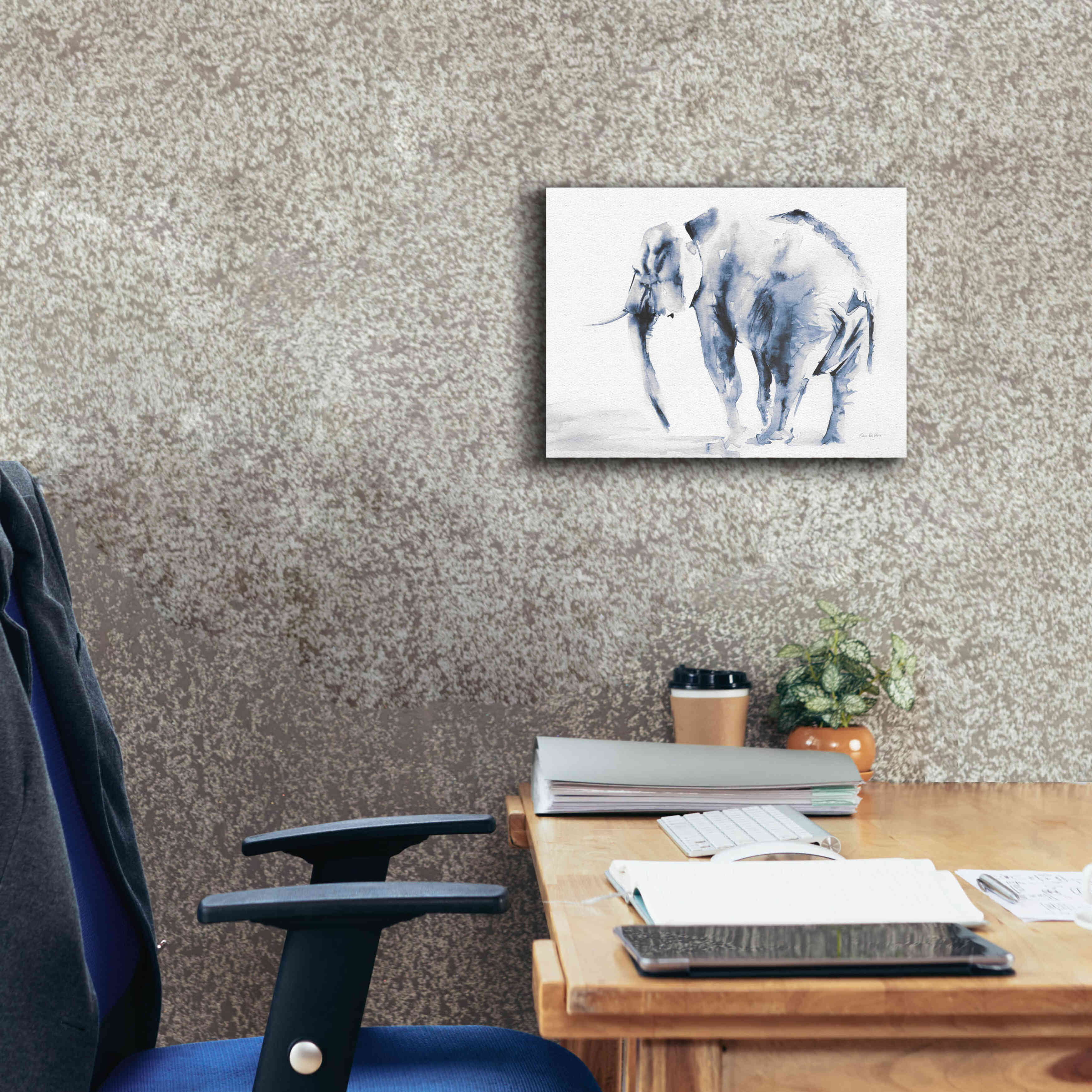 'Lone Elephant Blue Gray' by Alan Majchrowicz, Giclee Canvas Wall Art,16x12