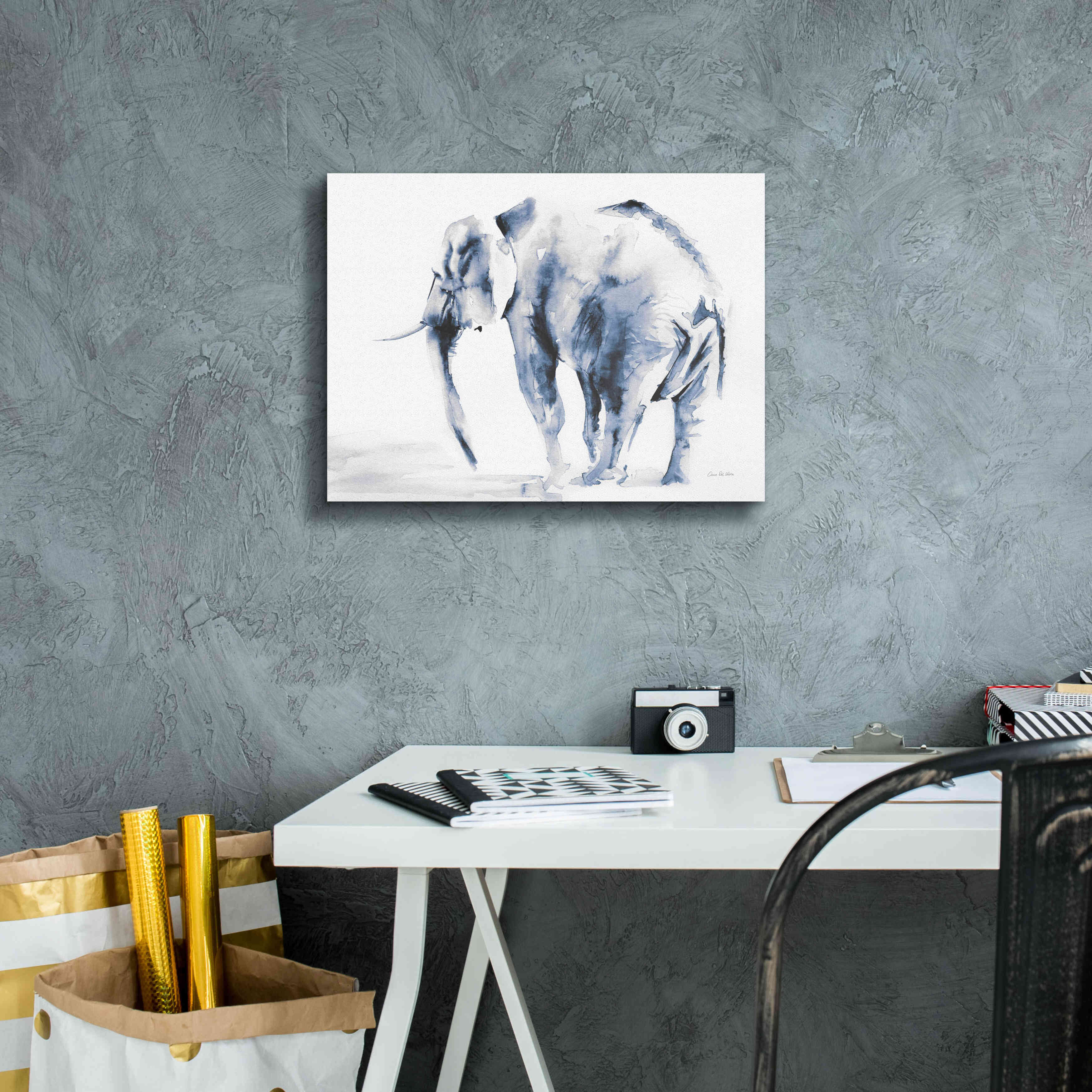 'Lone Elephant Blue Gray' by Alan Majchrowicz, Giclee Canvas Wall Art,16x12