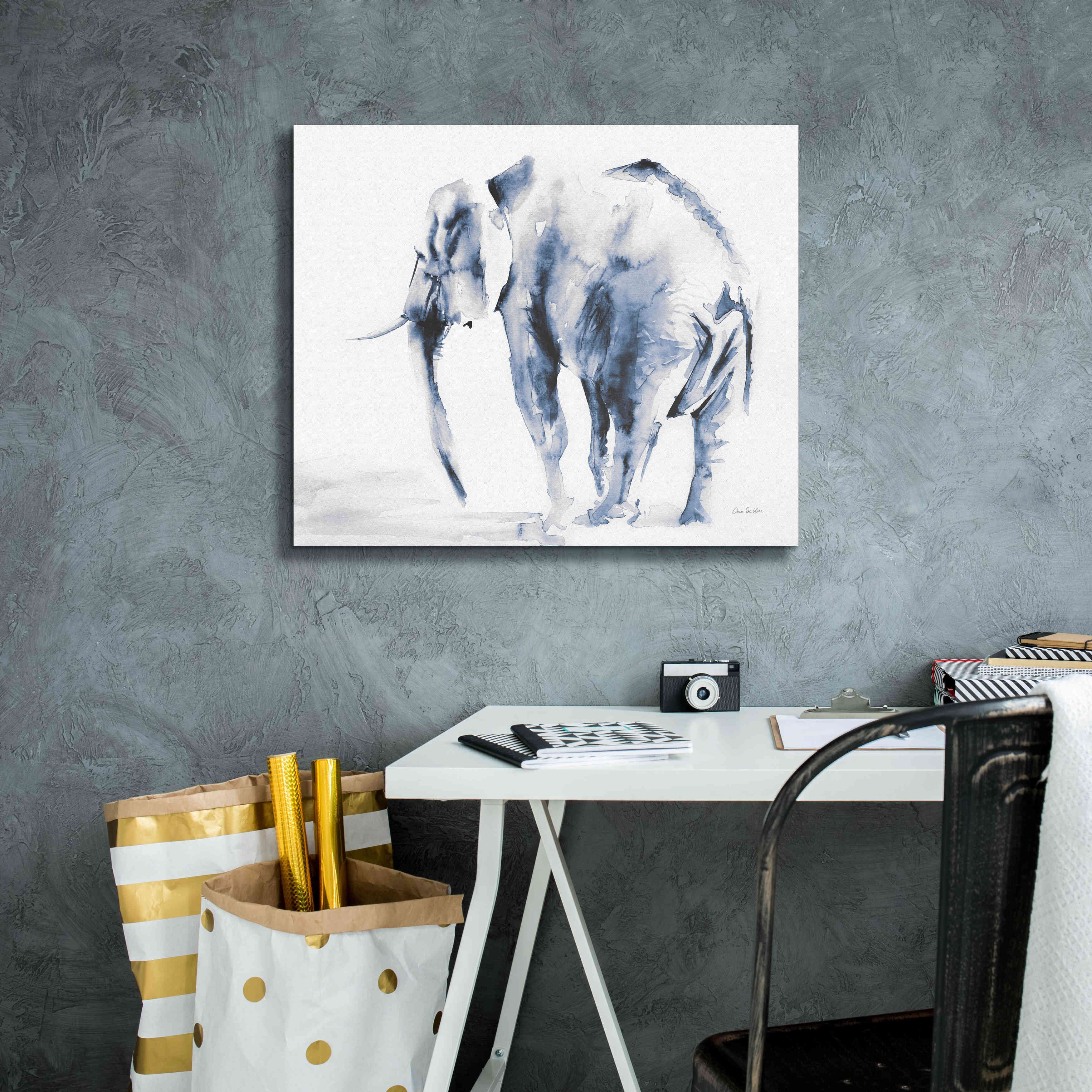 'Lone Elephant Blue Gray' by Alan Majchrowicz, Giclee Canvas Wall Art,24x20