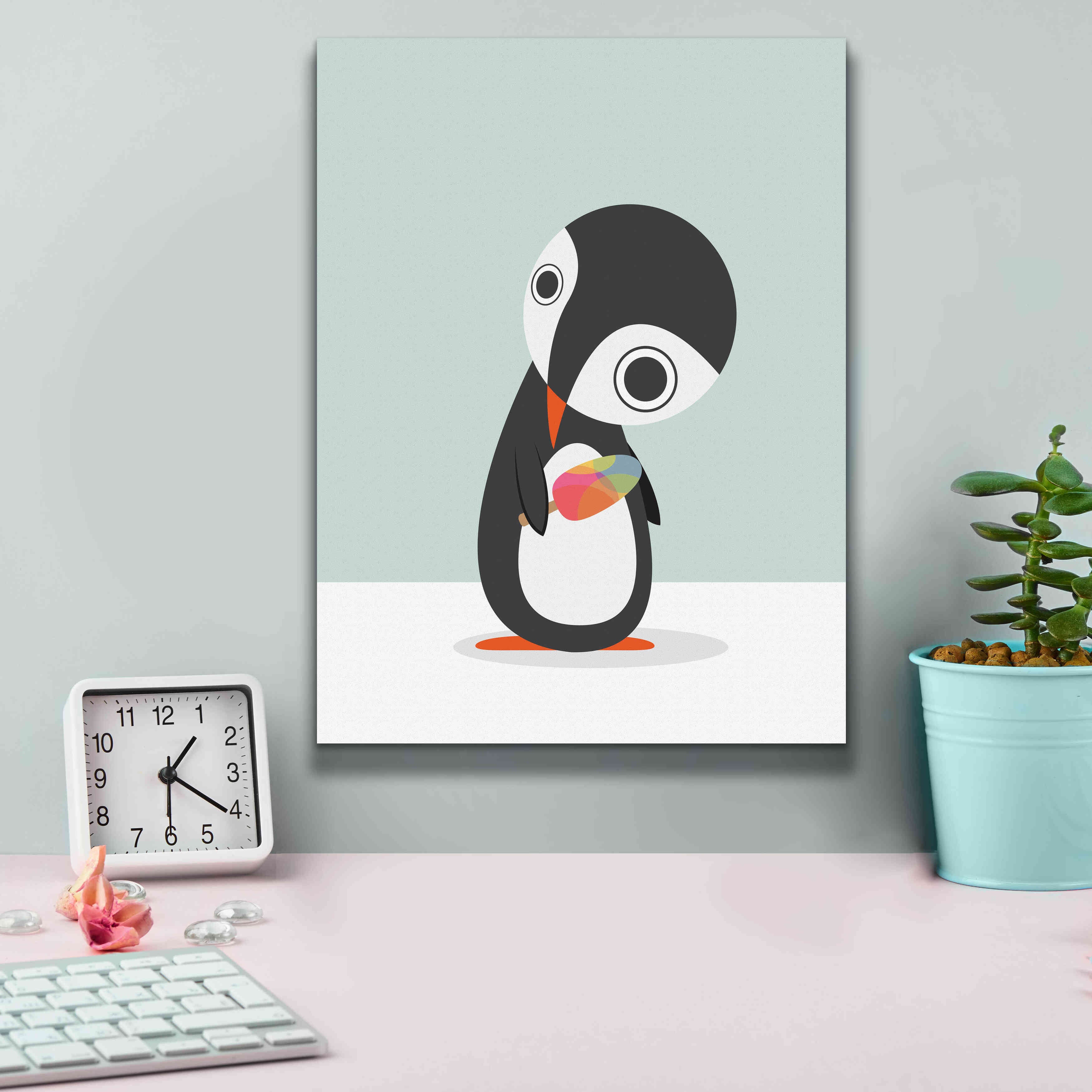'Pingu Loves Ice Cream' by Volkan Dalyan, Giclee Canvas Wall Art,12x16