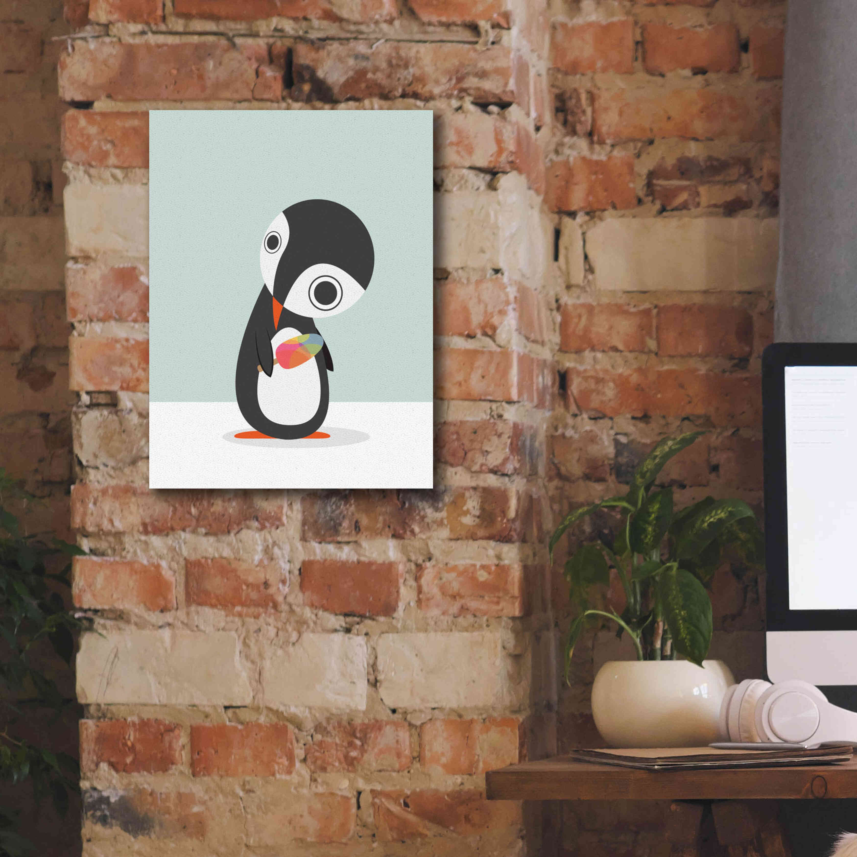'Pingu Loves Ice Cream' by Volkan Dalyan, Giclee Canvas Wall Art,12x16