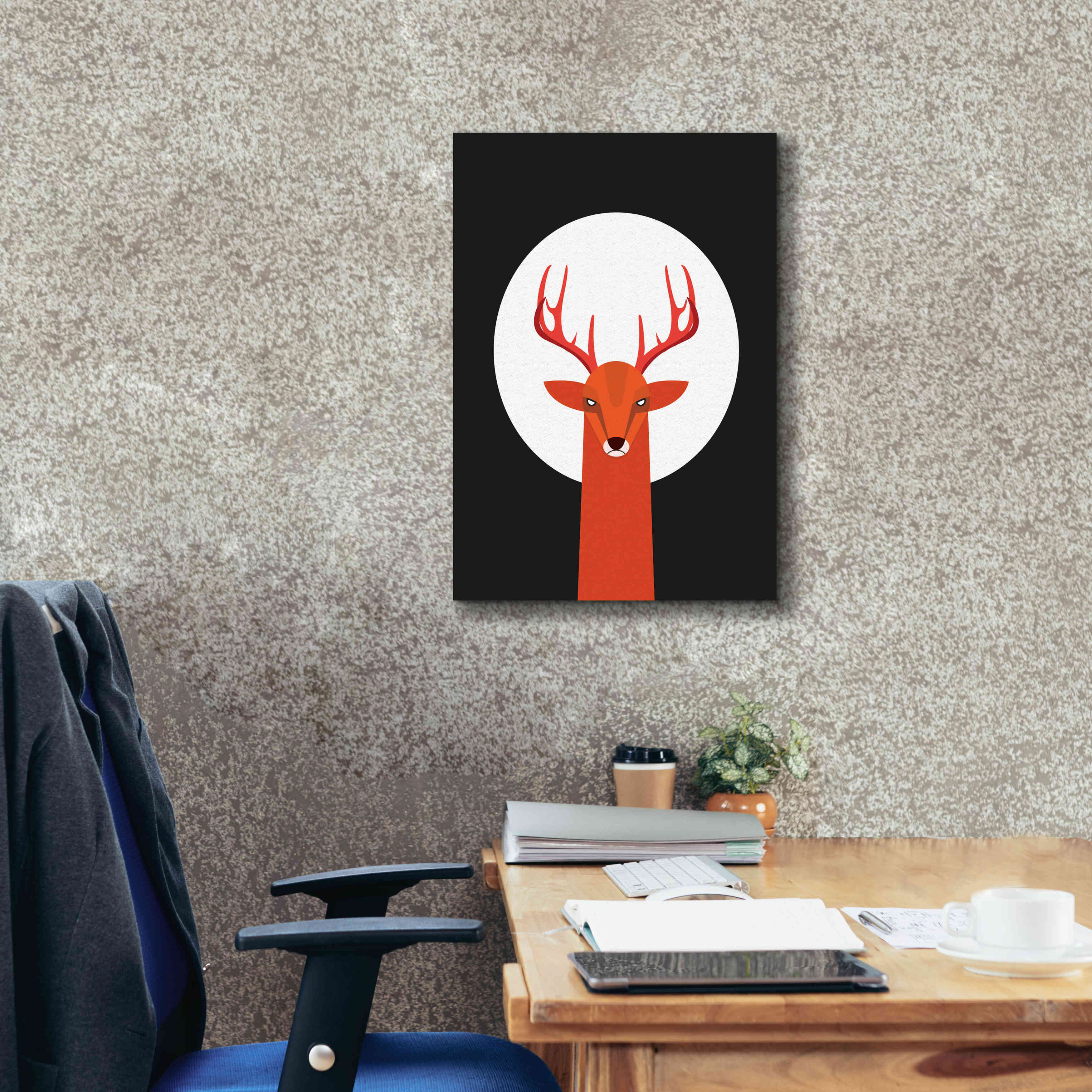'Deer & Moon' by Volkan Dalyan, Giclee Canvas Wall Art,18x26