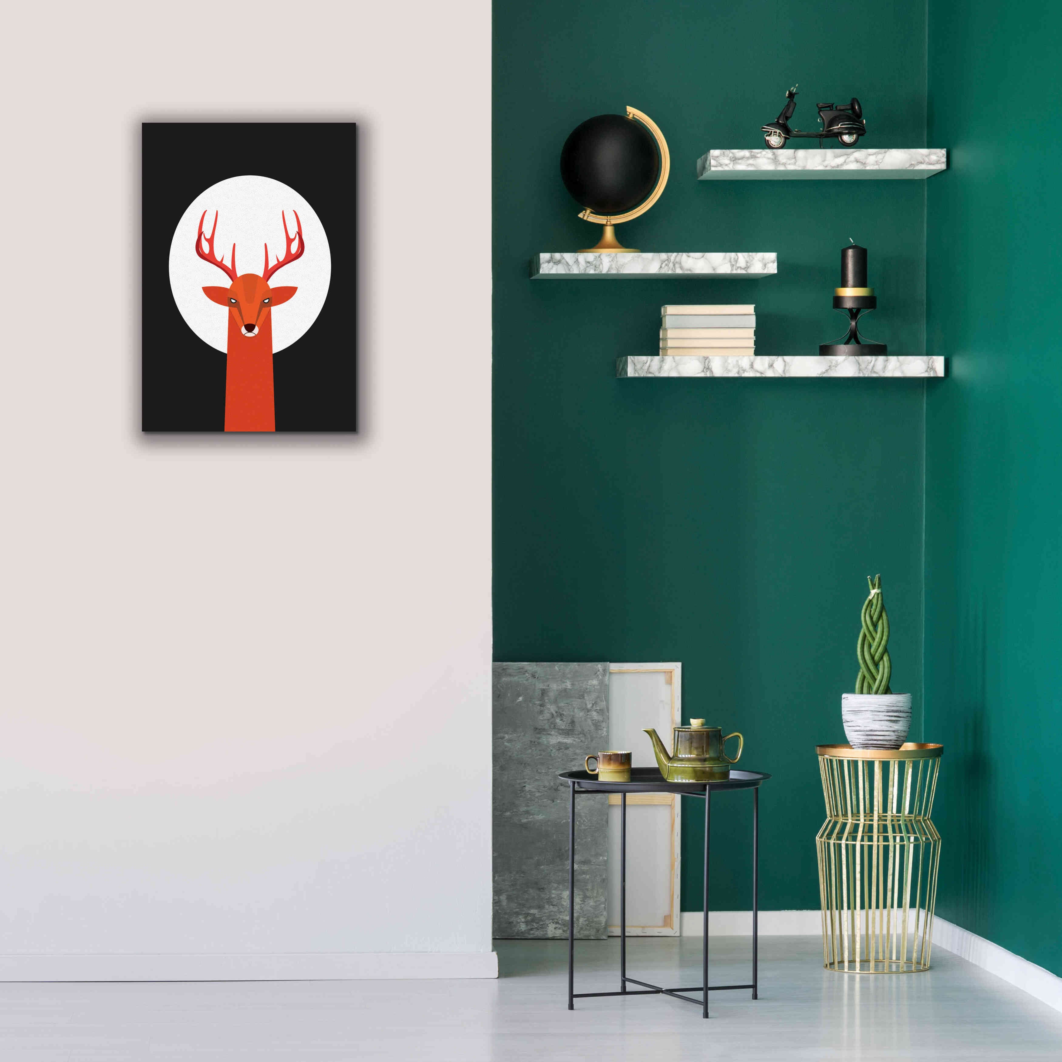 'Deer & Moon' by Volkan Dalyan, Giclee Canvas Wall Art,18x26