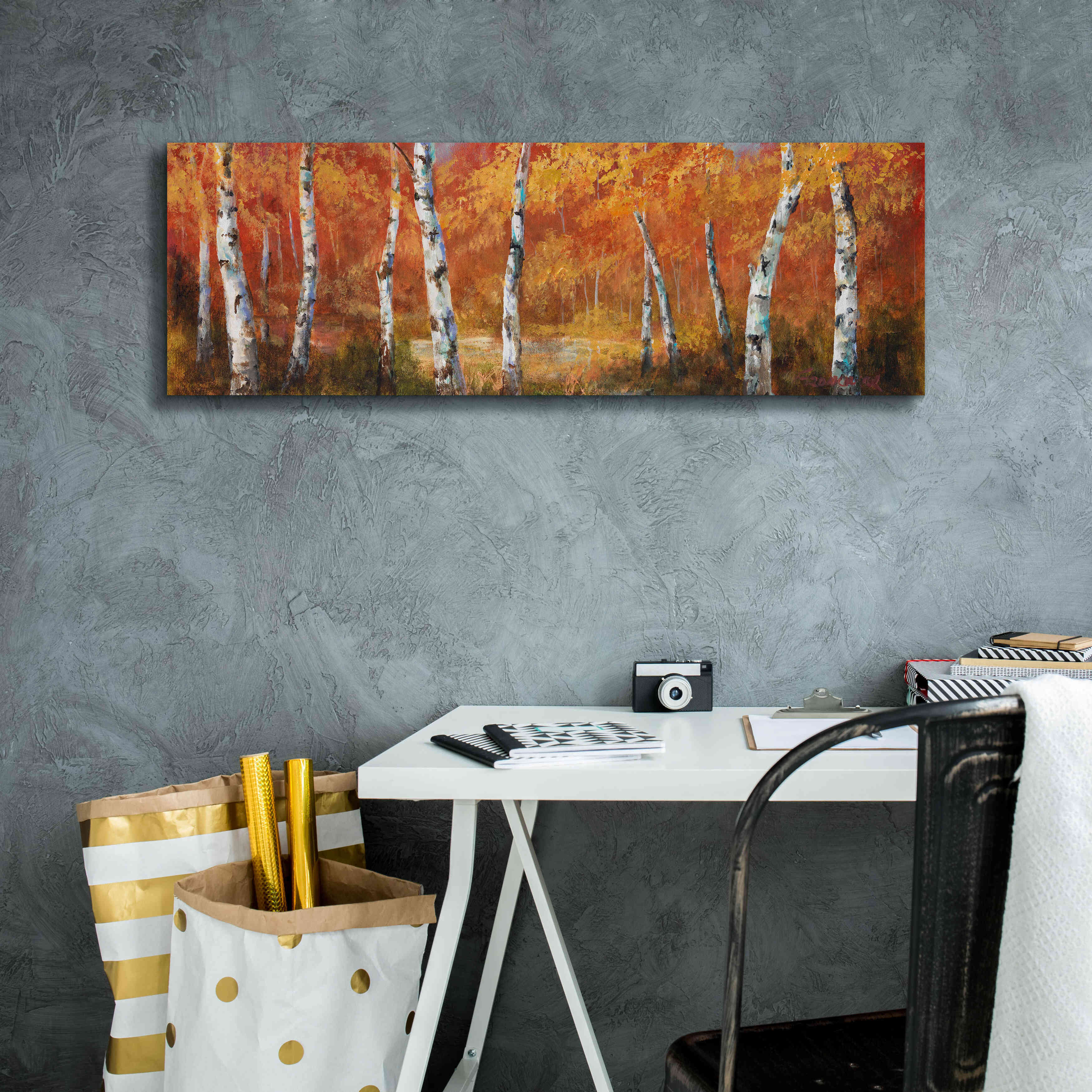 'Autumn Birch I' by Art Fronckowiak, Giclee Canvas Wall Art,36x12