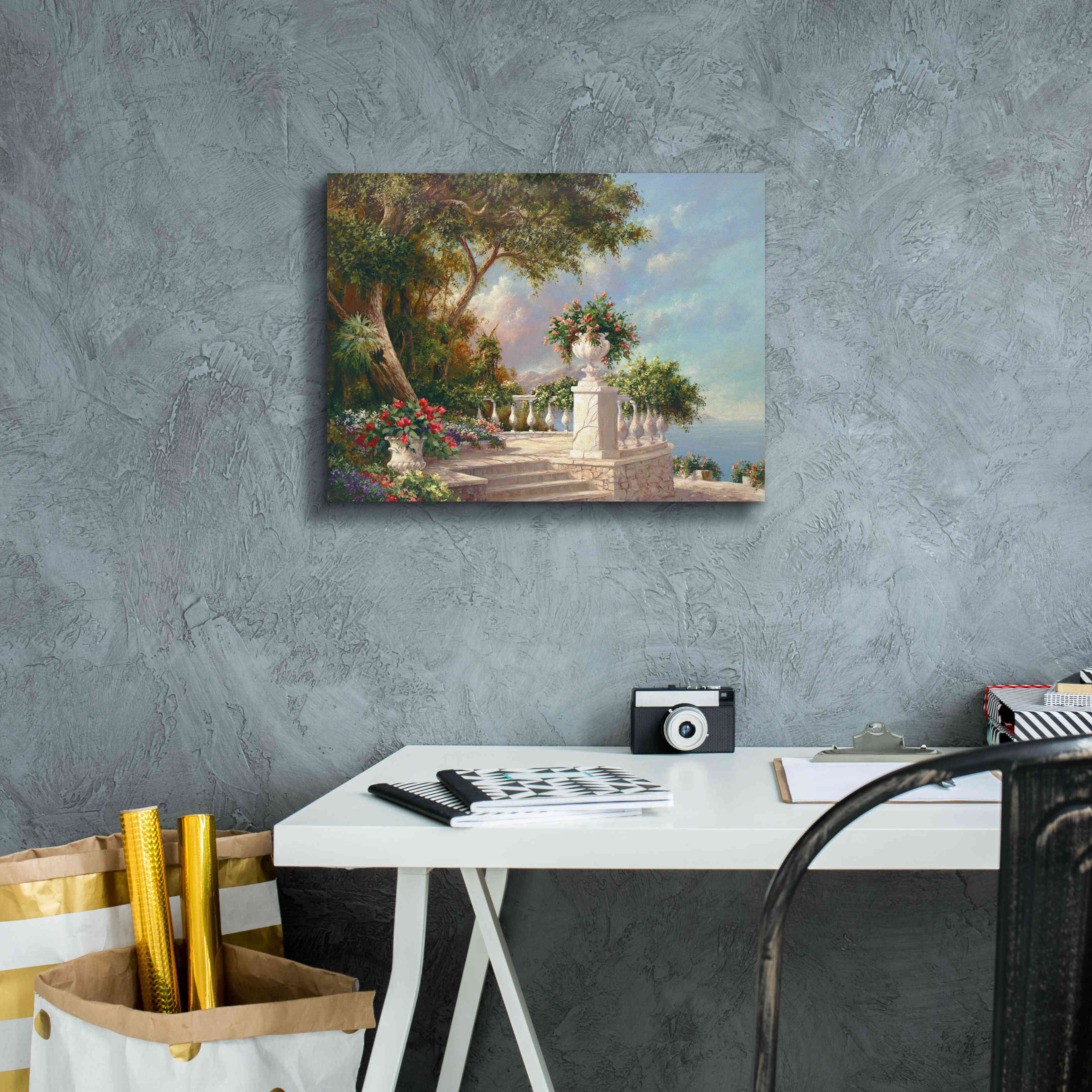 'Balcony at Lake Como' by Art Fronckowiak, Giclee Canvas Wall Art,16x12