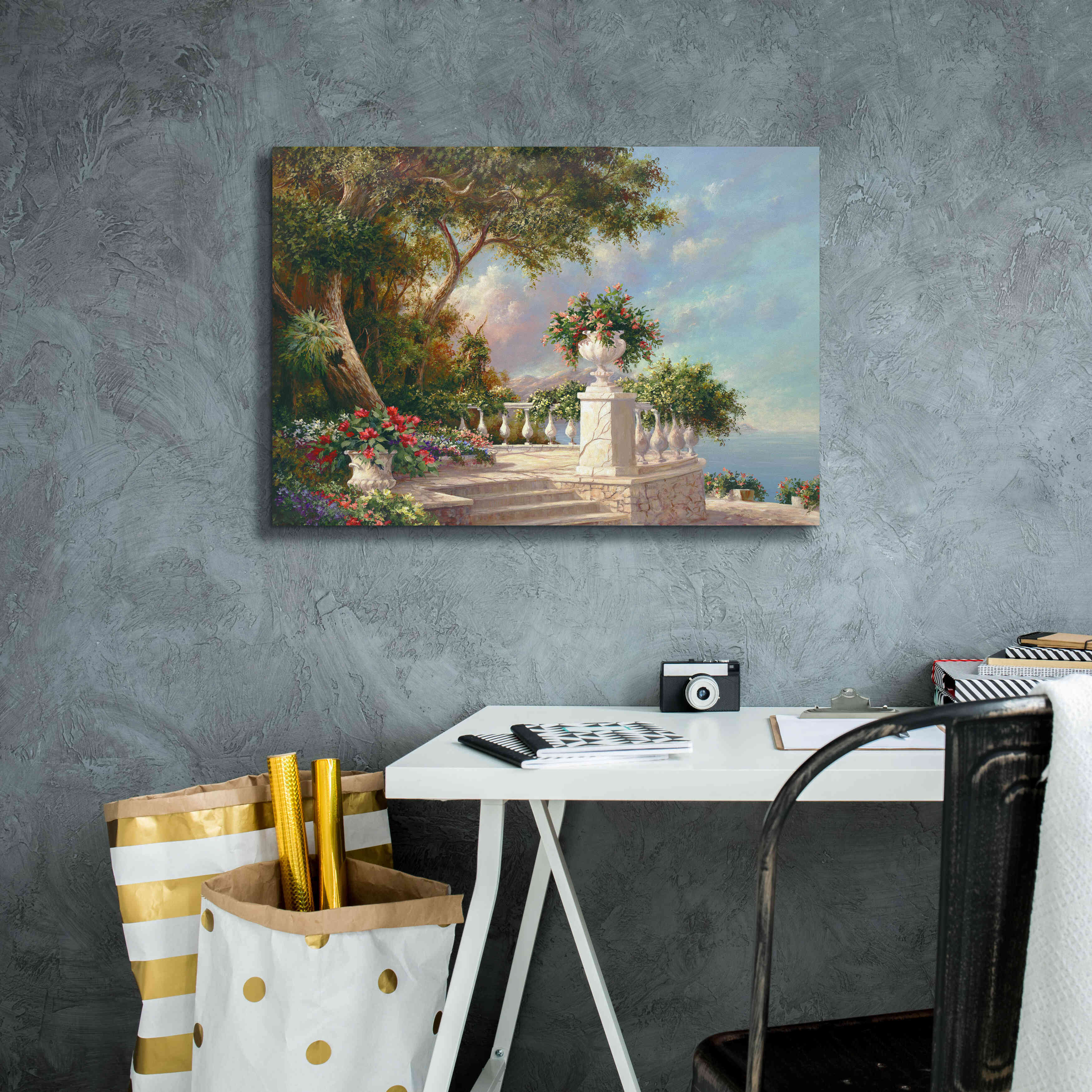 'Balcony at Lake Como' by Art Fronckowiak, Giclee Canvas Wall Art,26x18