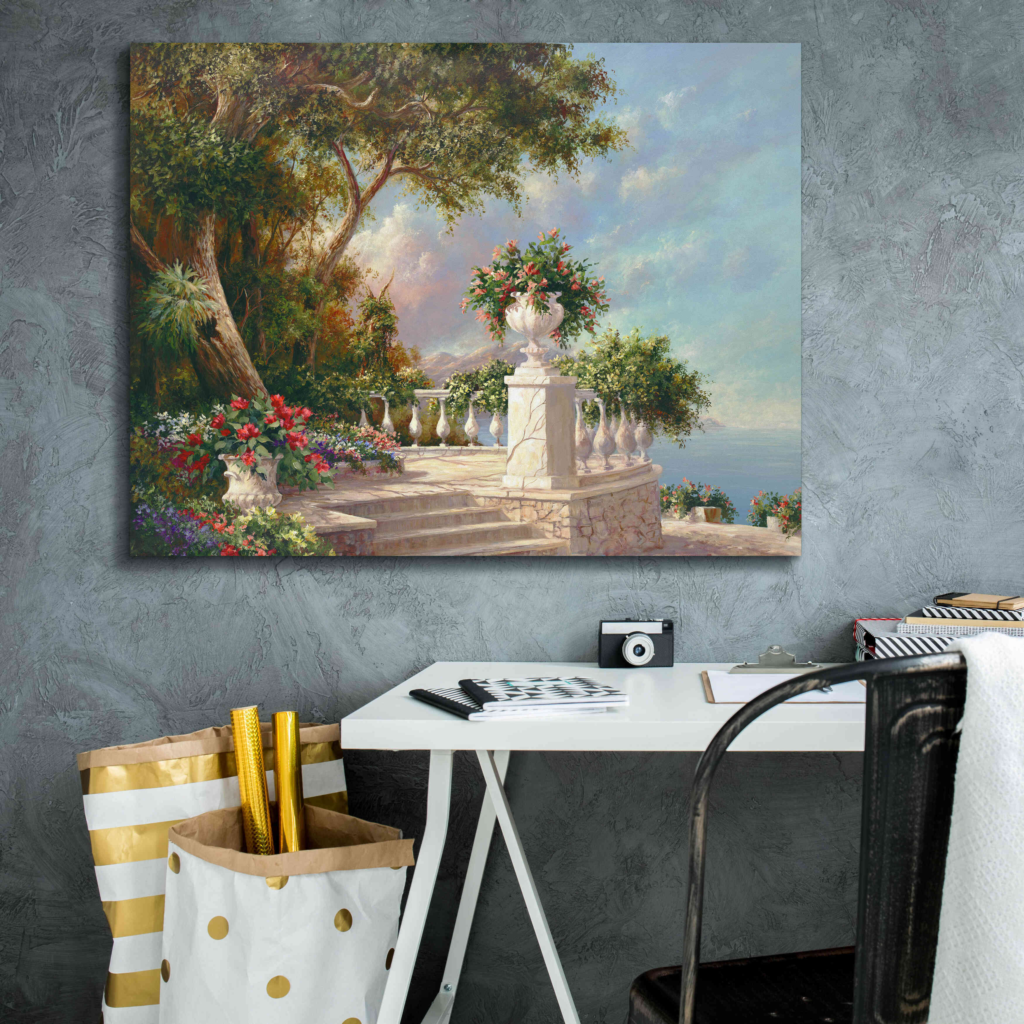 'Balcony at Lake Como' by Art Fronckowiak, Giclee Canvas Wall Art,34x26