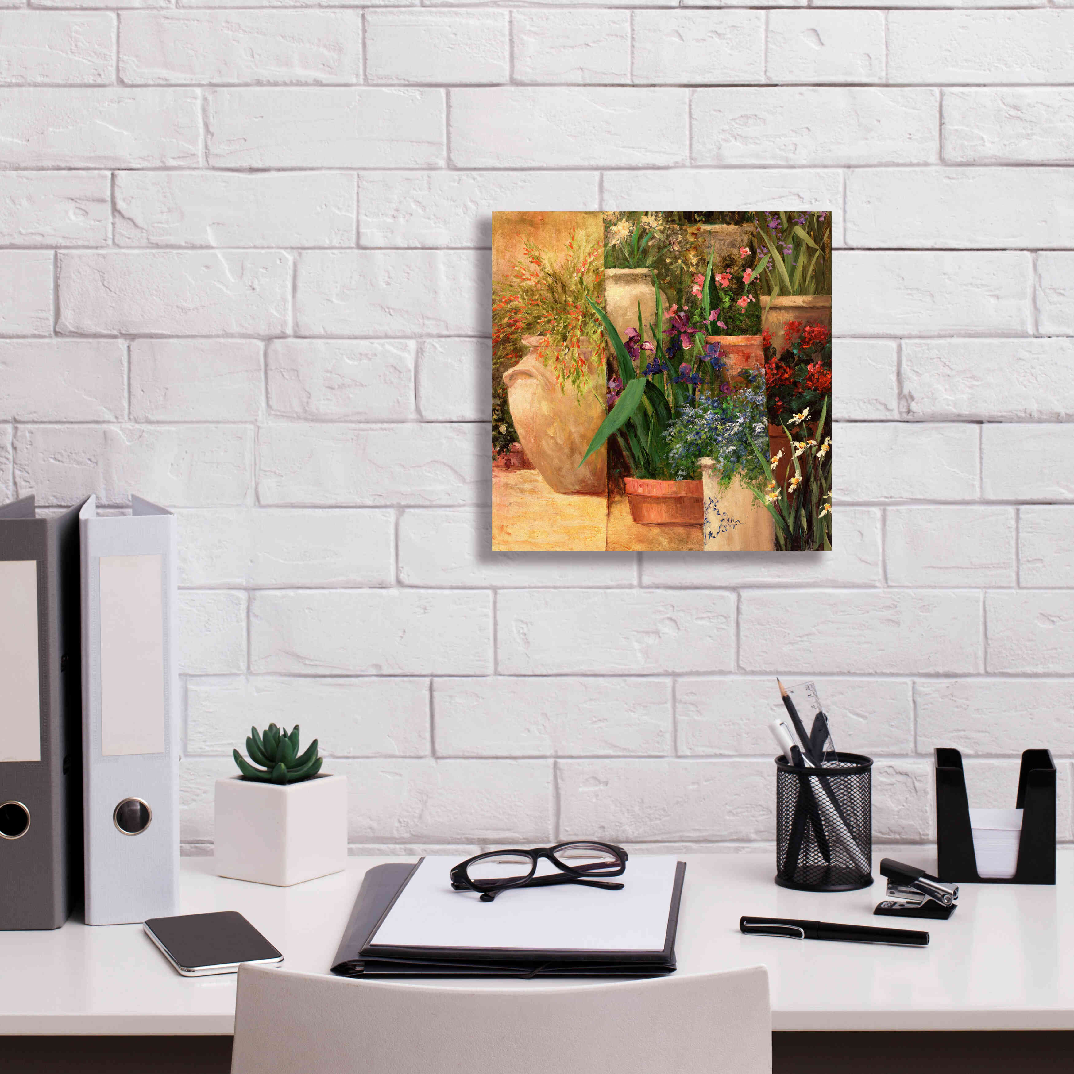 'Flower Pots Left' by Art Fronckowiak, Giclee Canvas Wall Art,12x12