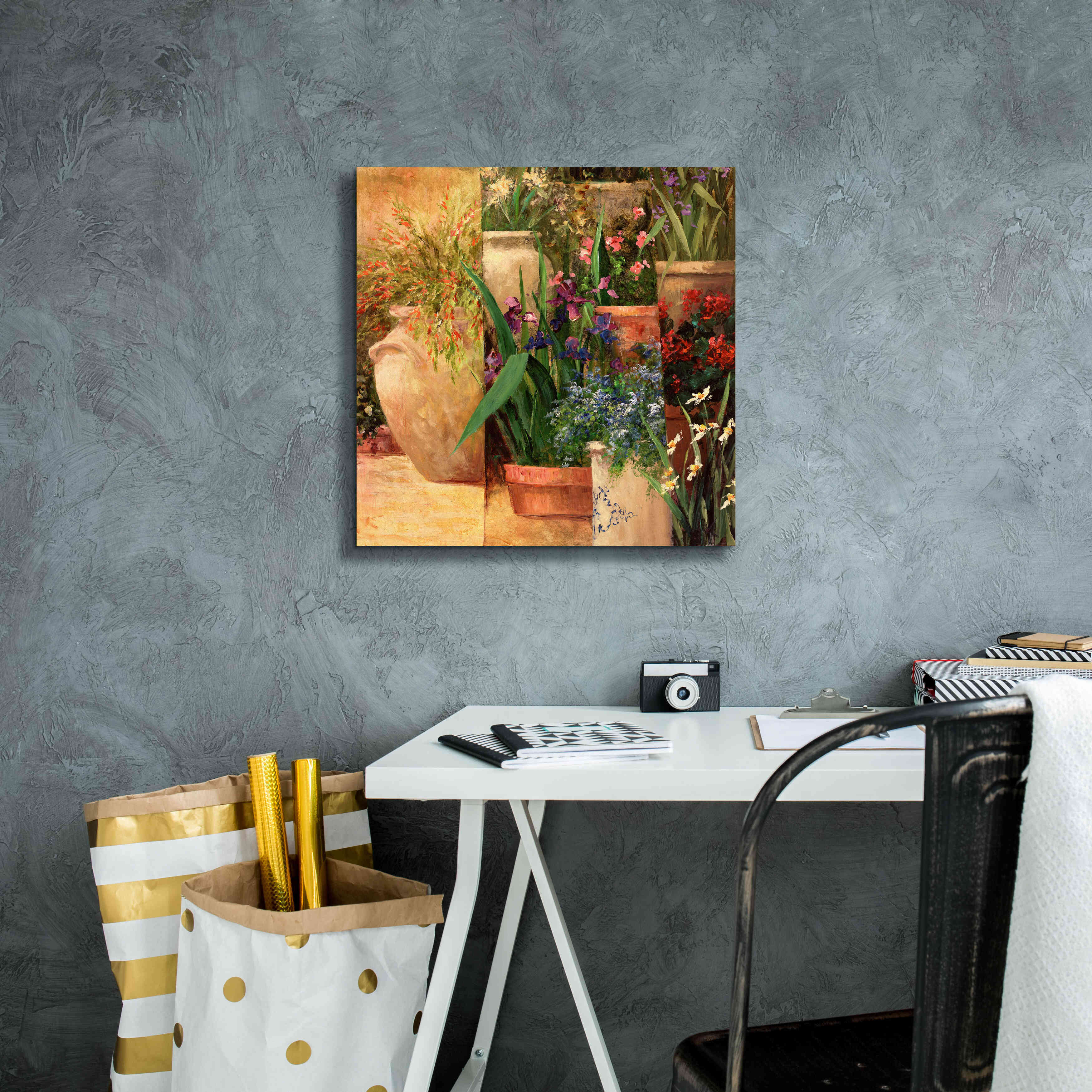 'Flower Pots Left' by Art Fronckowiak, Giclee Canvas Wall Art,18x18