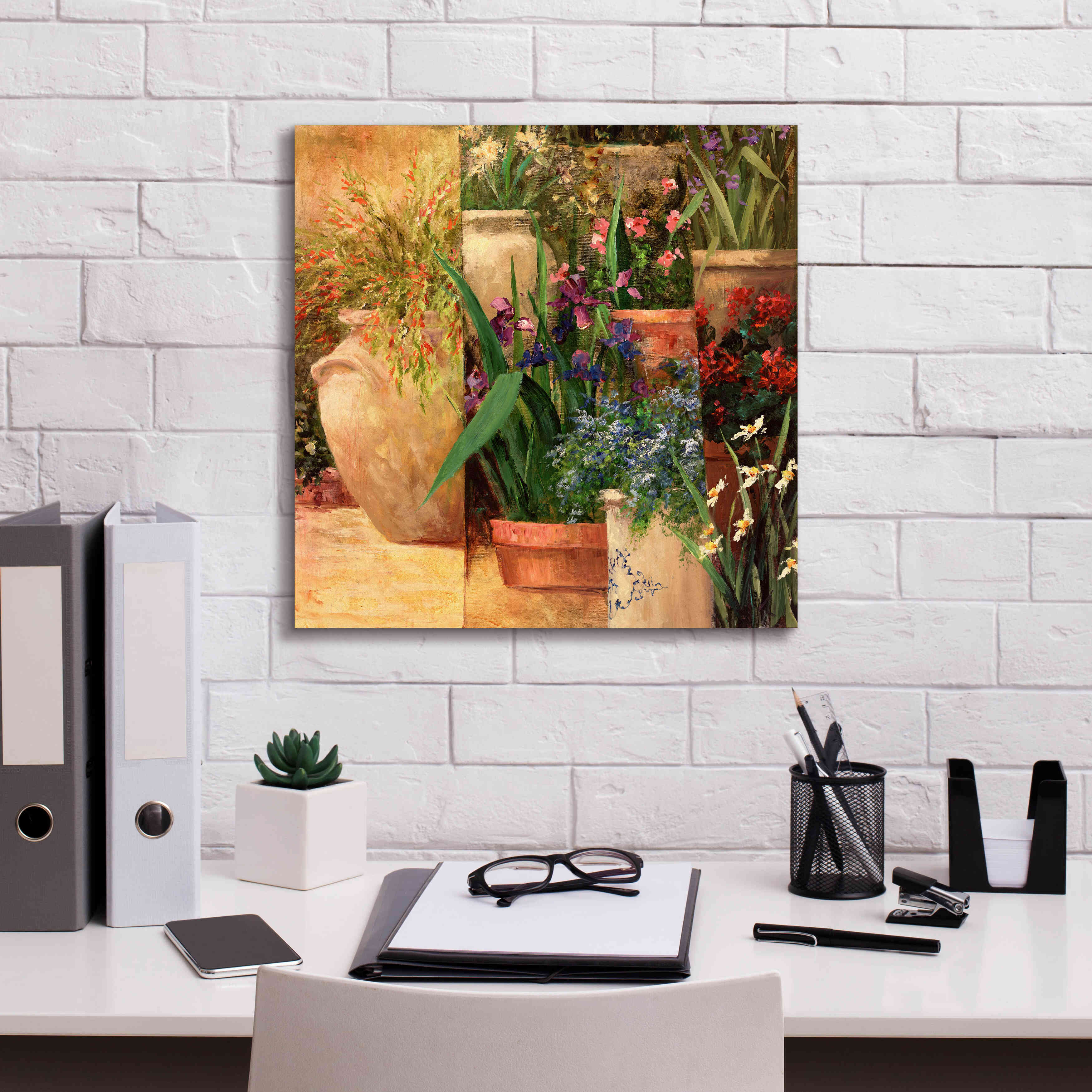 'Flower Pots Left' by Art Fronckowiak, Giclee Canvas Wall Art,18x18